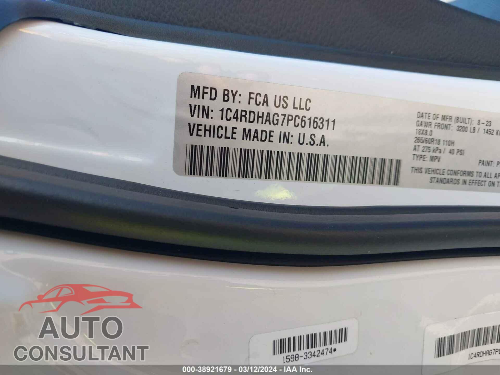 DODGE DURANGO 2023 - 1C4RDHAG7PC616311