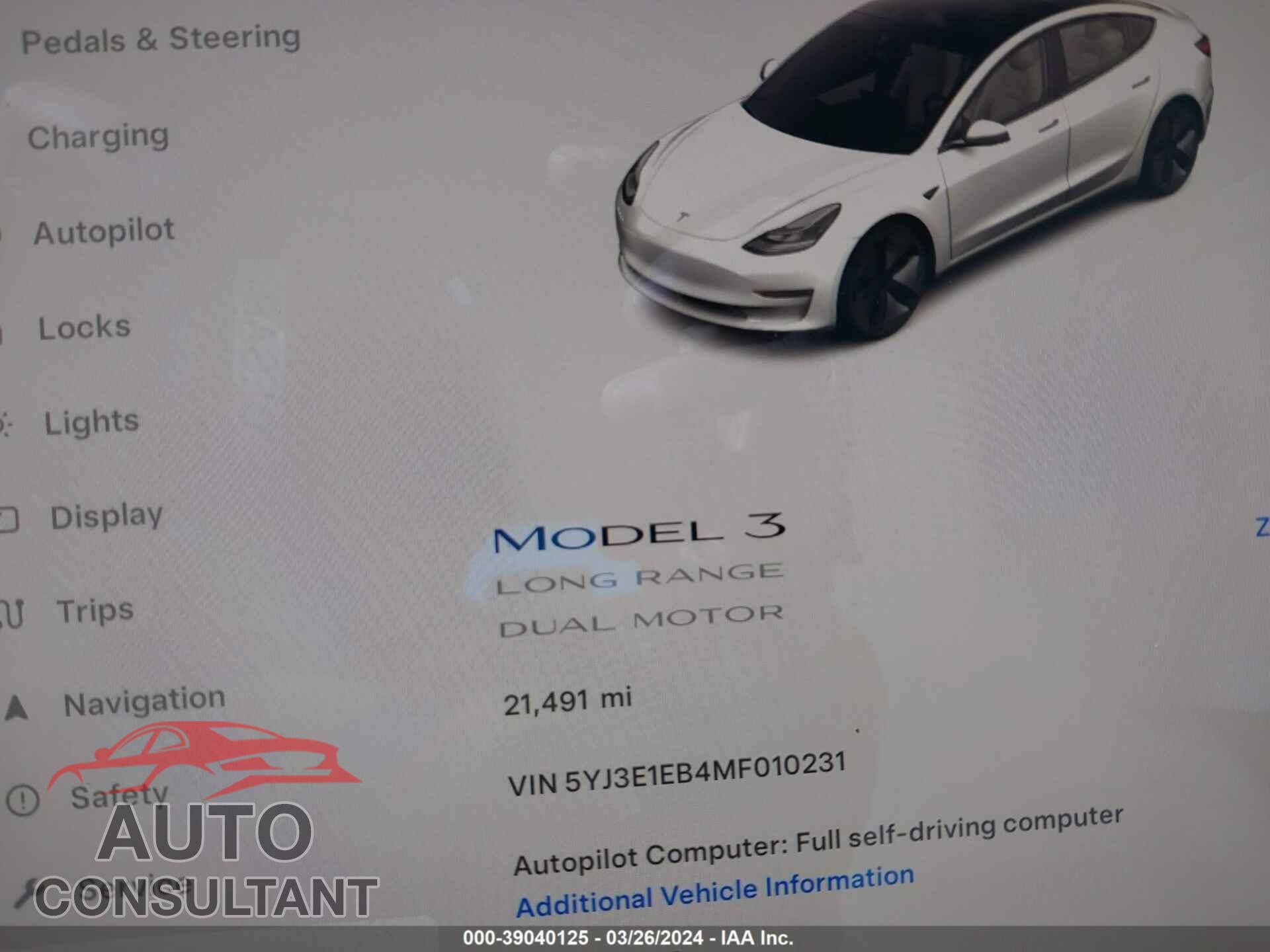 TESLA MODEL 3 2021 - 5YJ3E1EB4MF010231
