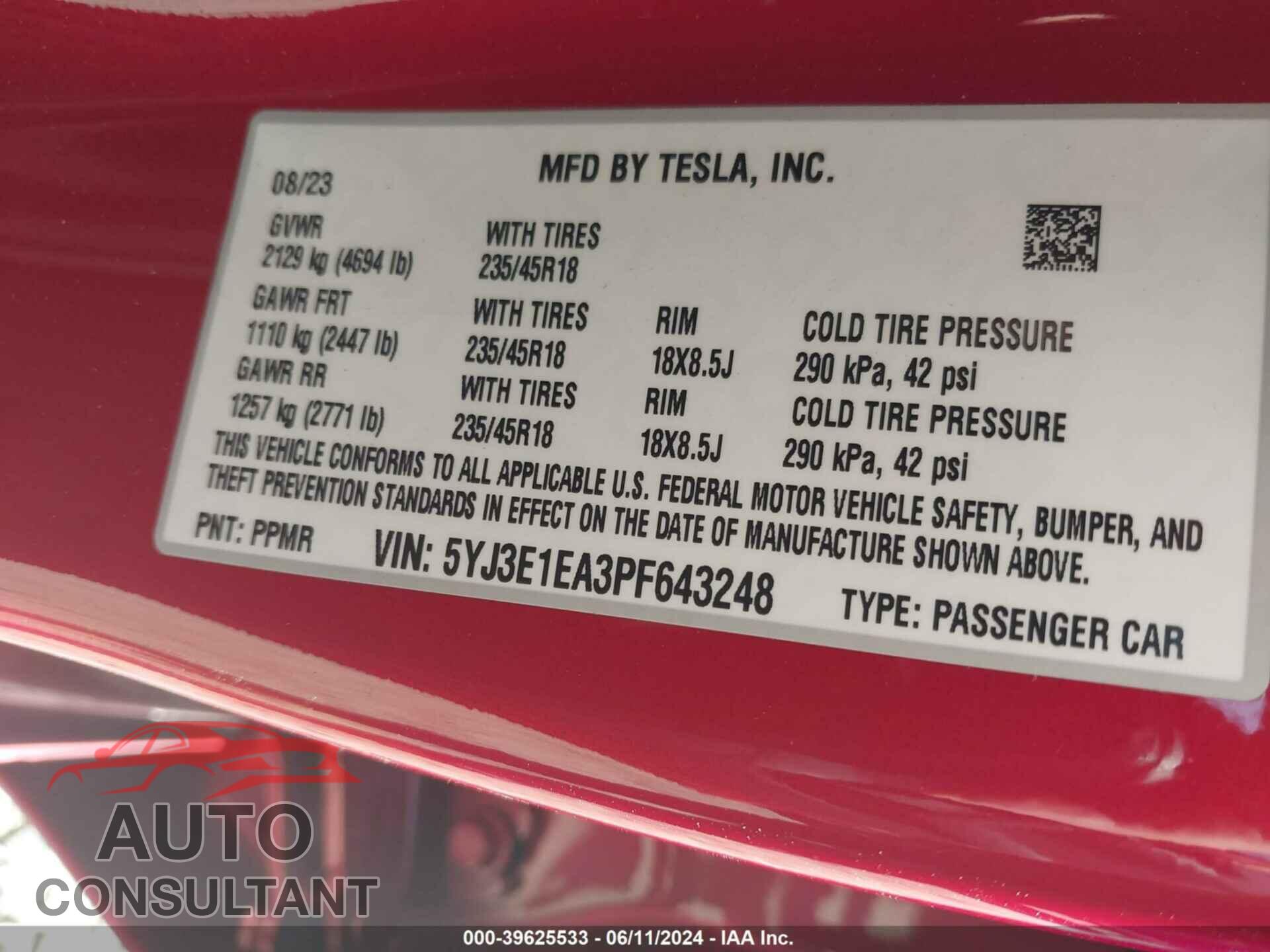 TESLA MODEL 3 2023 - 5YJ3E1EA3PF643248
