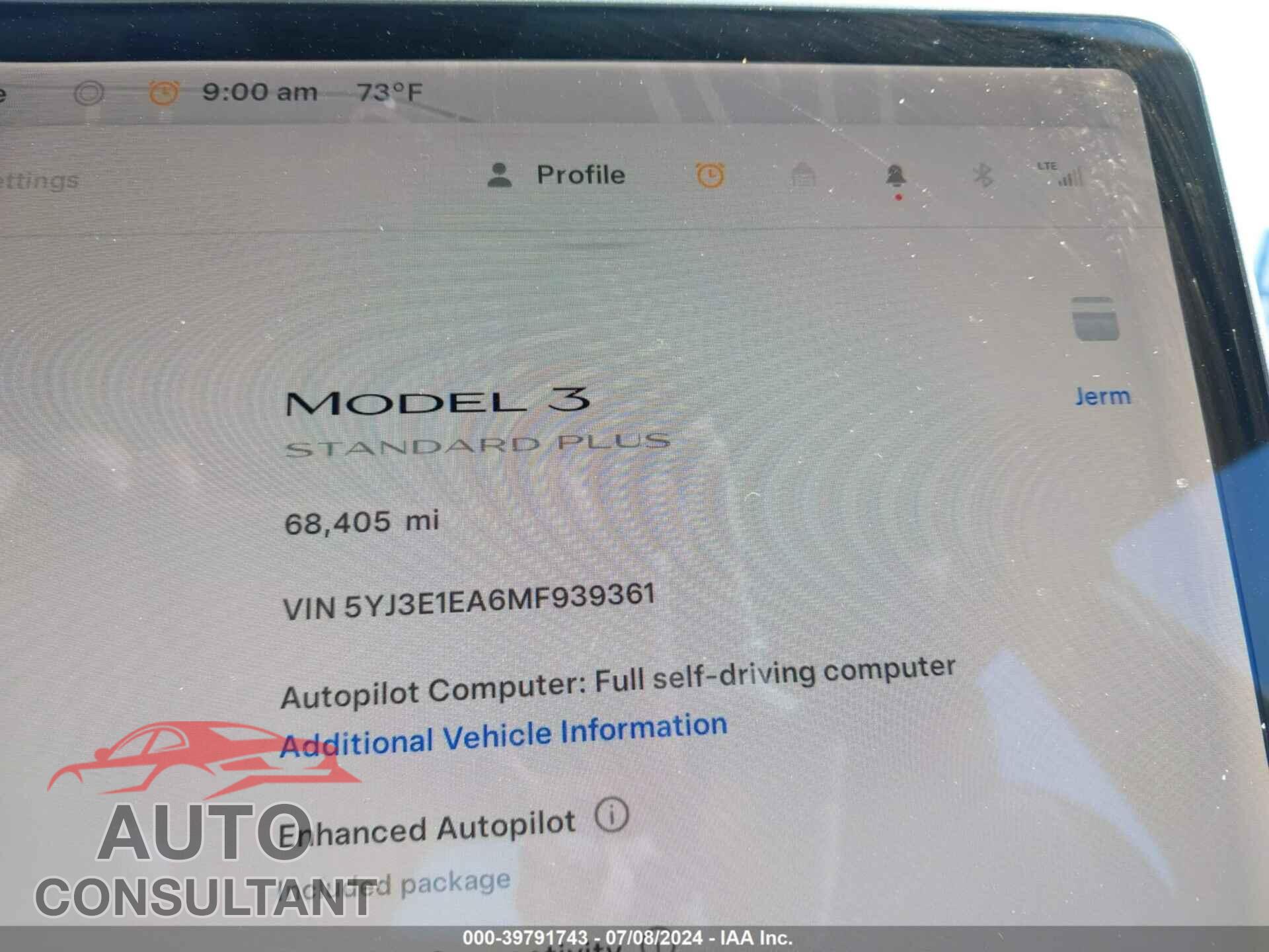 TESLA MODEL 3 2021 - 5YJ3E1EA6MF939361