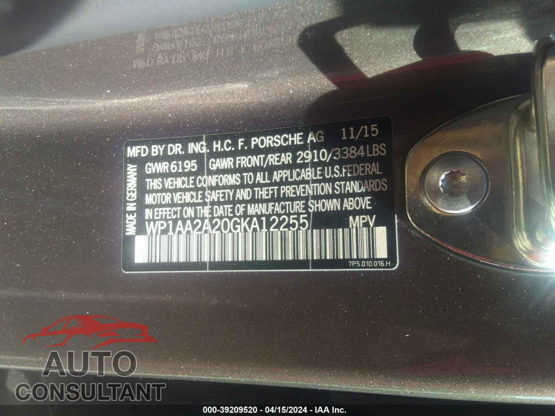 PORSCHE CAYENNE 2016 - WP1AA2A20GKA12255