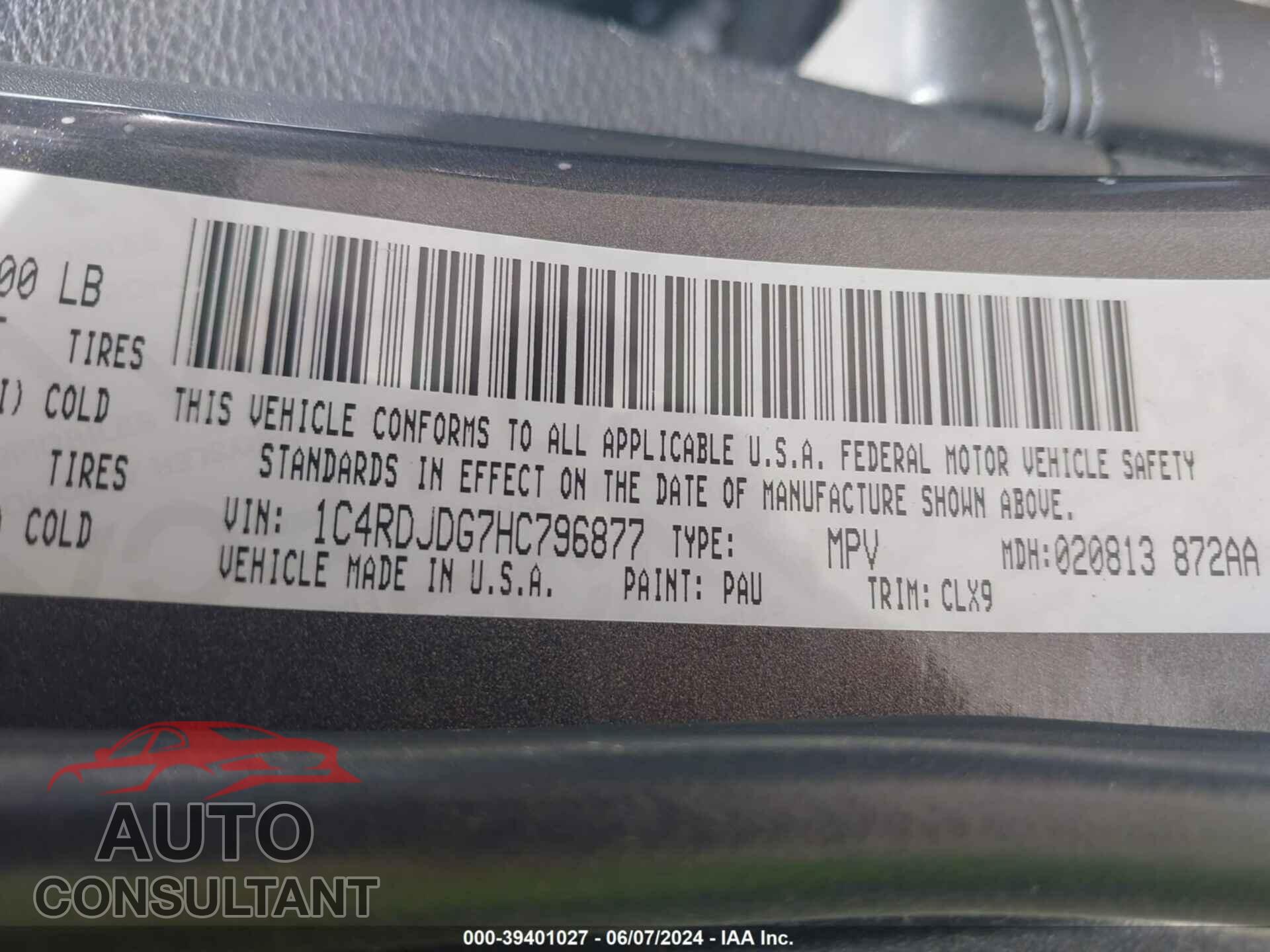 DODGE DURANGO 2017 - 1C4RDJDG7HC796877