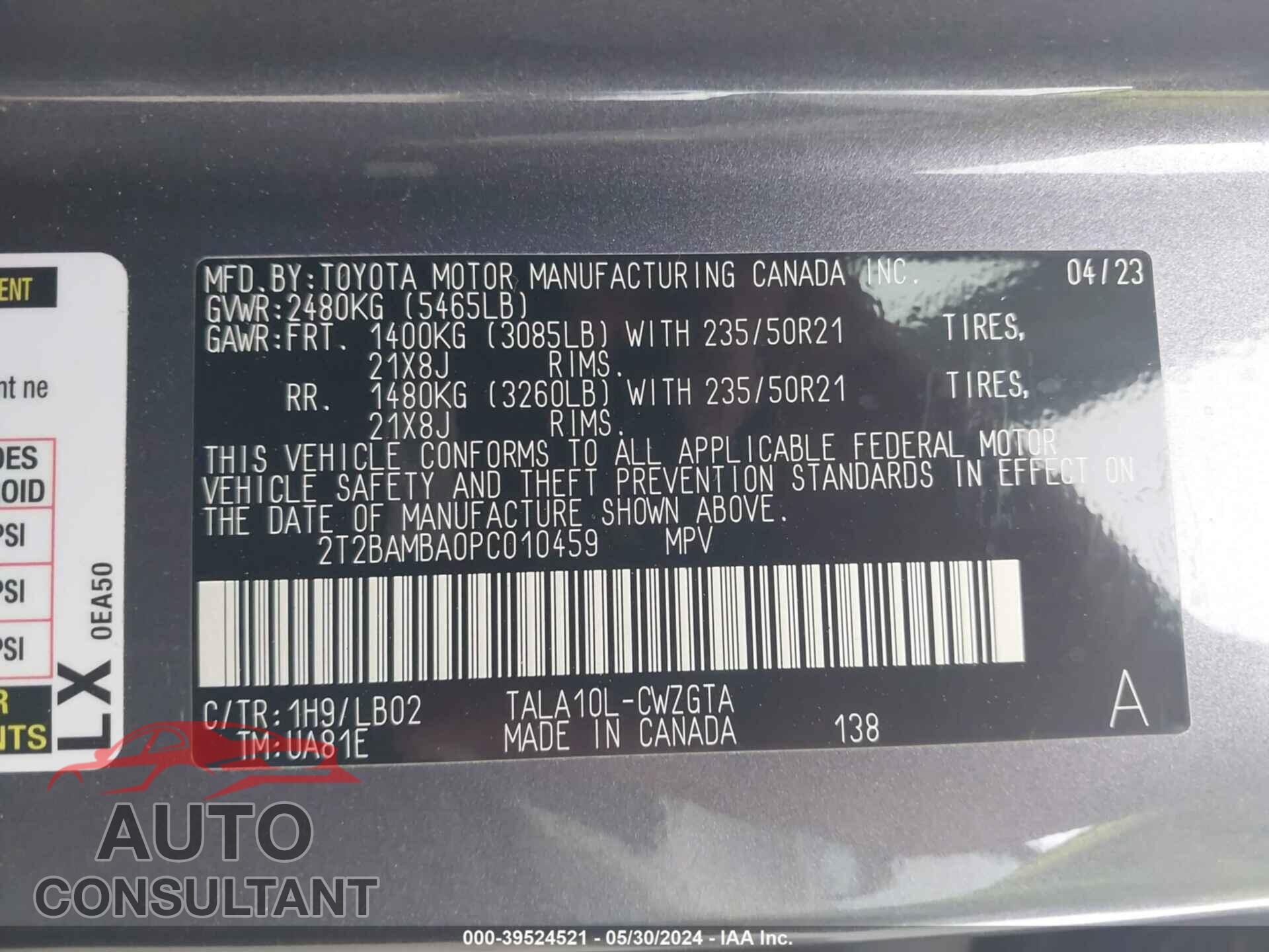 LEXUS RX 350 2023 - 2T2BAMBA0PC010459