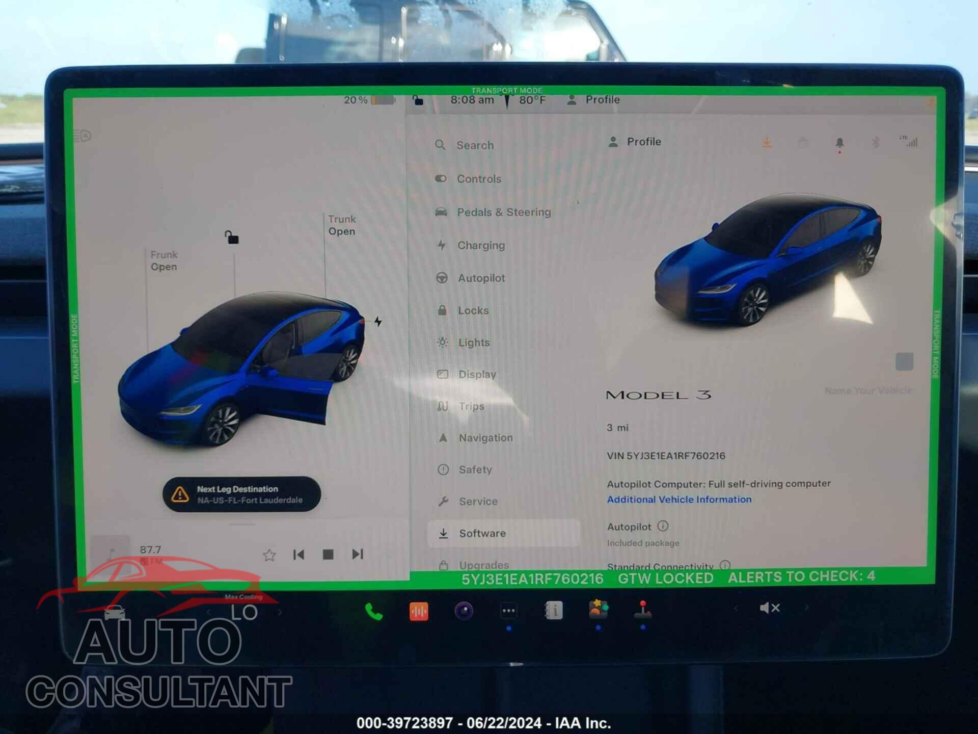 TESLA MODEL 3 2024 - 5YJ3E1EA1RF760216