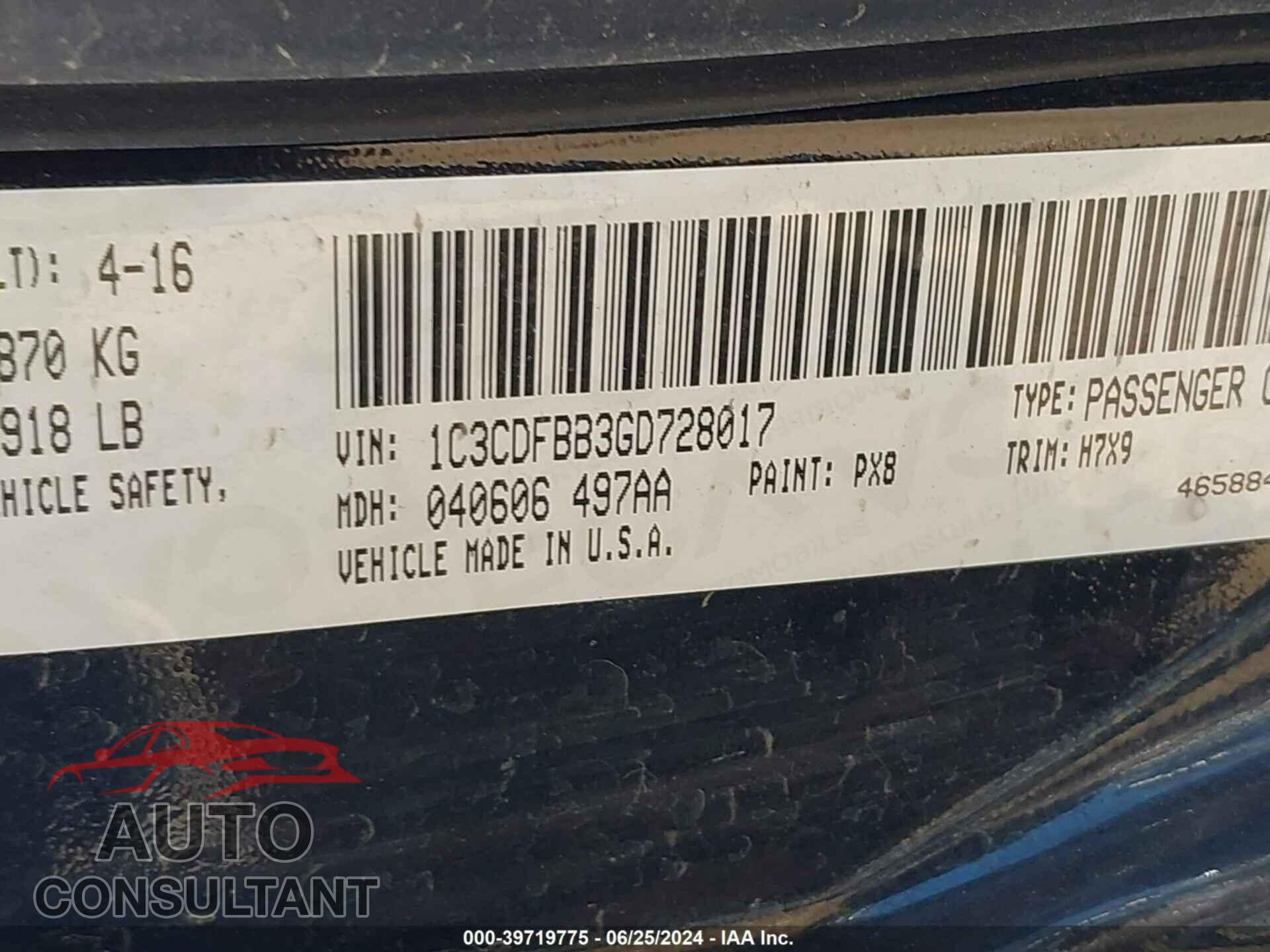 DODGE DART 2016 - 1C3CDFBB3GD728017