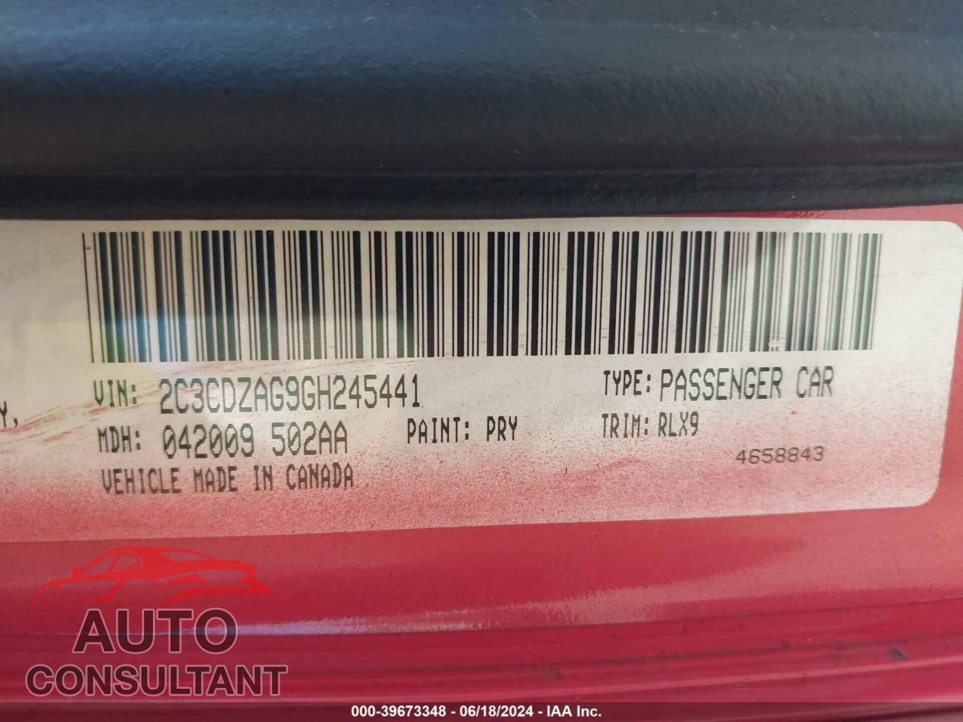 DODGE CHALLENGER 2016 - 2C3CDZAG9GH245441