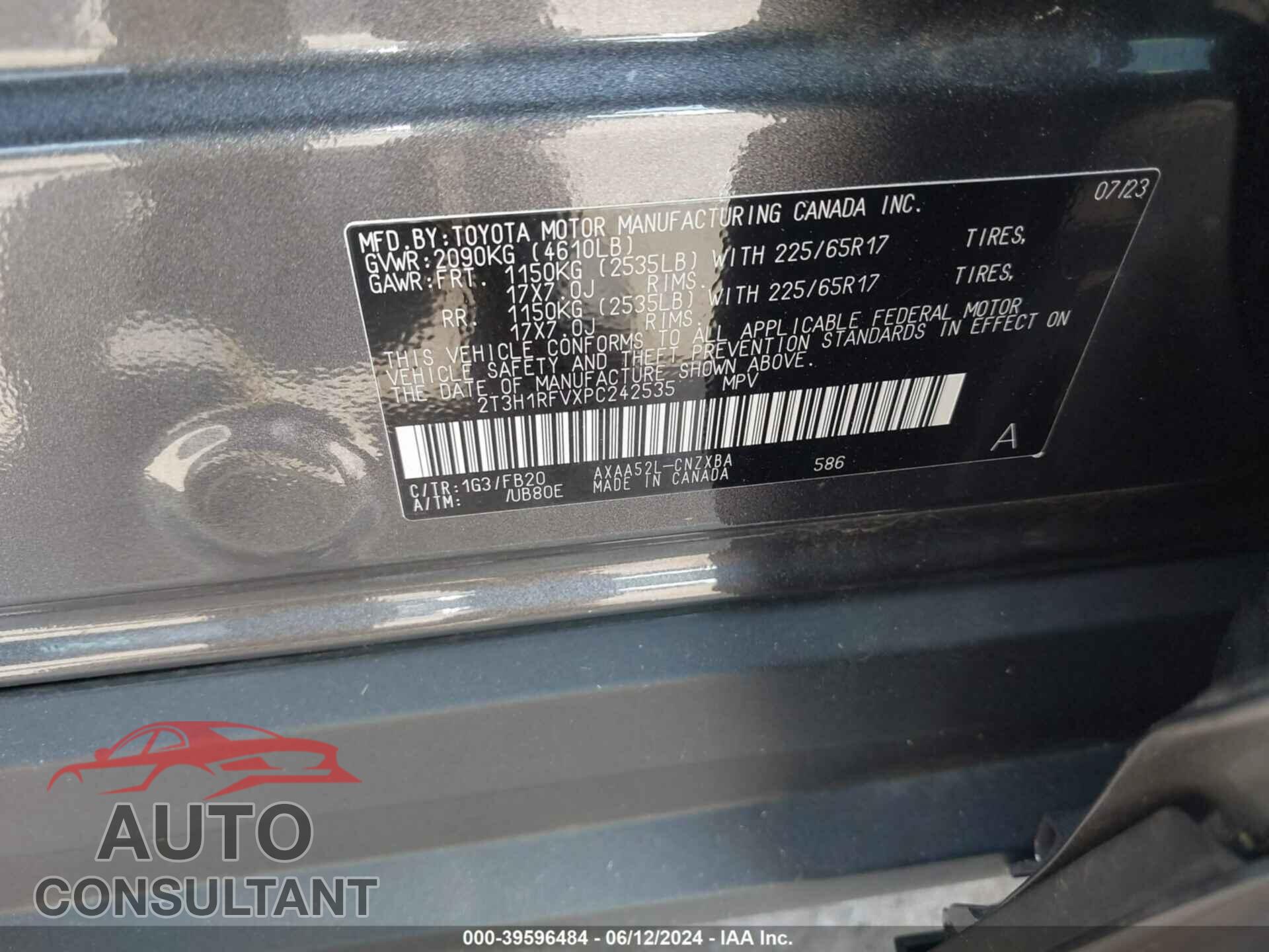 TOYOTA RAV4 2023 - 2T3H1RFVXPC242535
