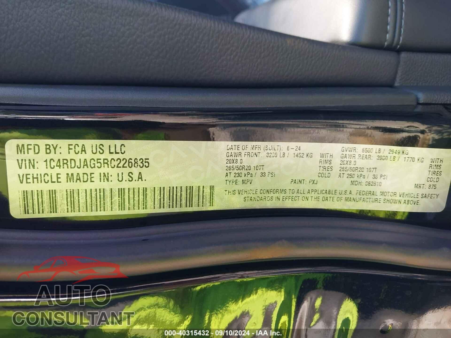 DODGE DURANGO 2024 - 1C4RDJAG5RC226835