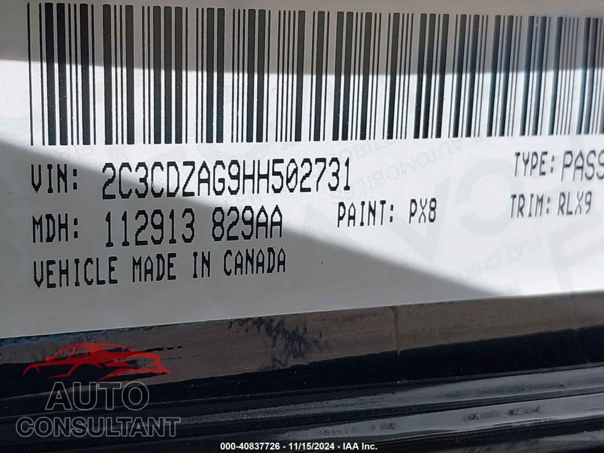 DODGE CHALLENGER 2017 - 2C3CDZAG9HH502731