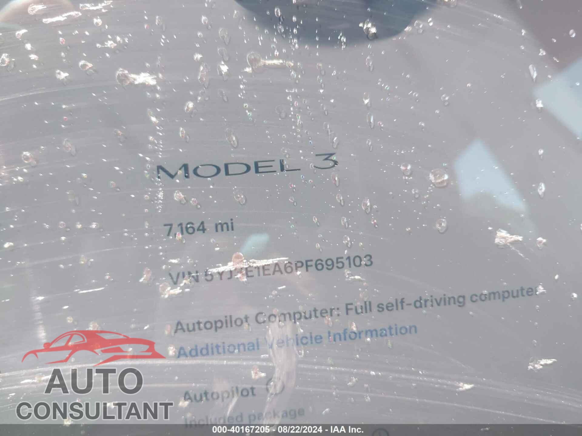 TESLA MODEL 3 2023 - 5YJ3E1EA6PF695103