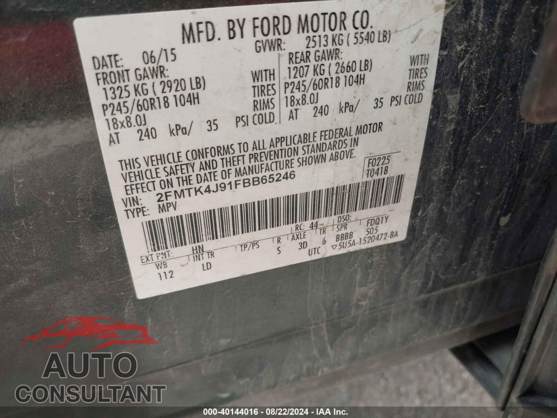 FORD EDGE 2015 - 2FMTK4J91FBB65246