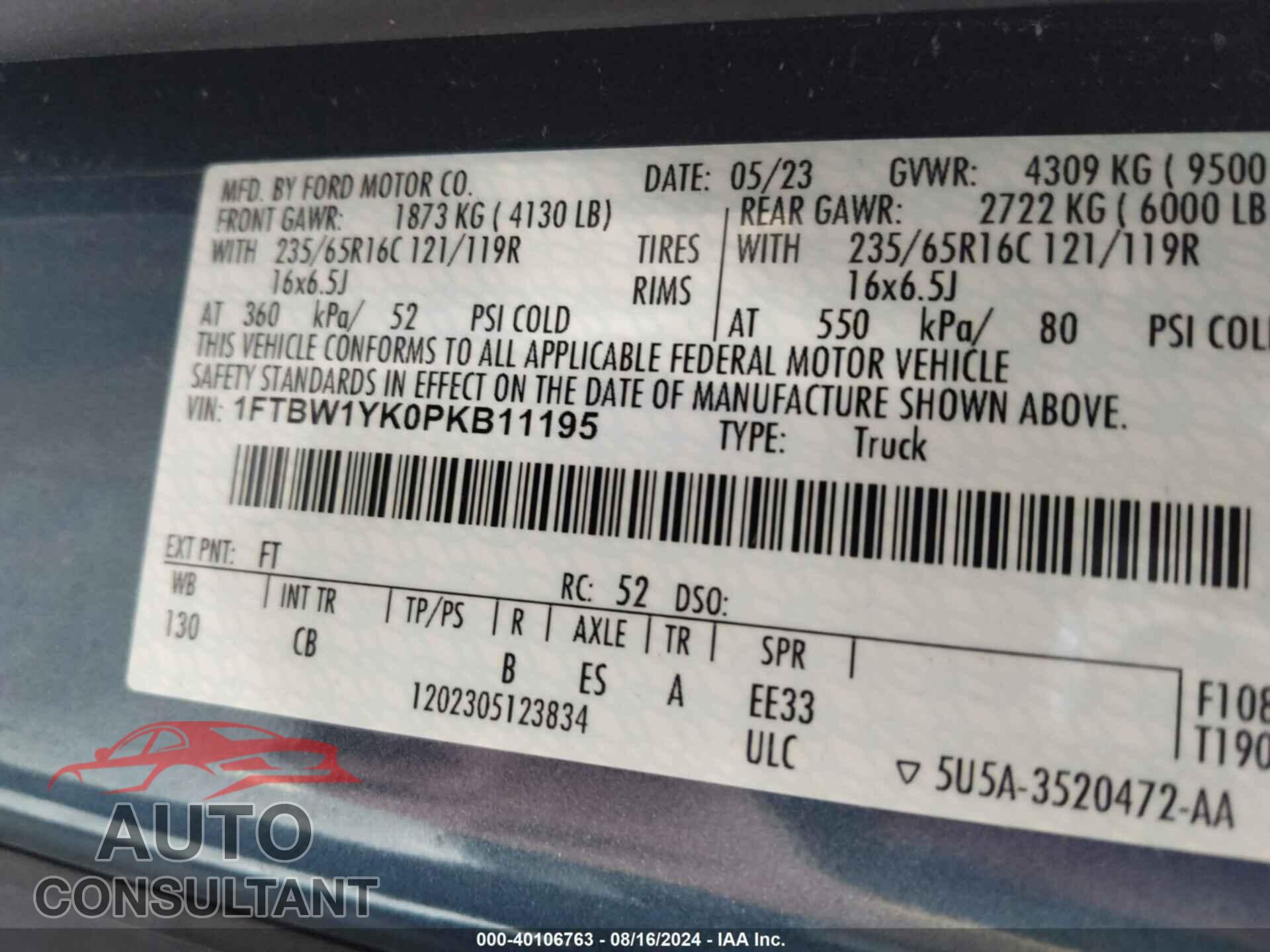 FORD TRANSIT 2023 - 1FTBW1YK0PKB11195