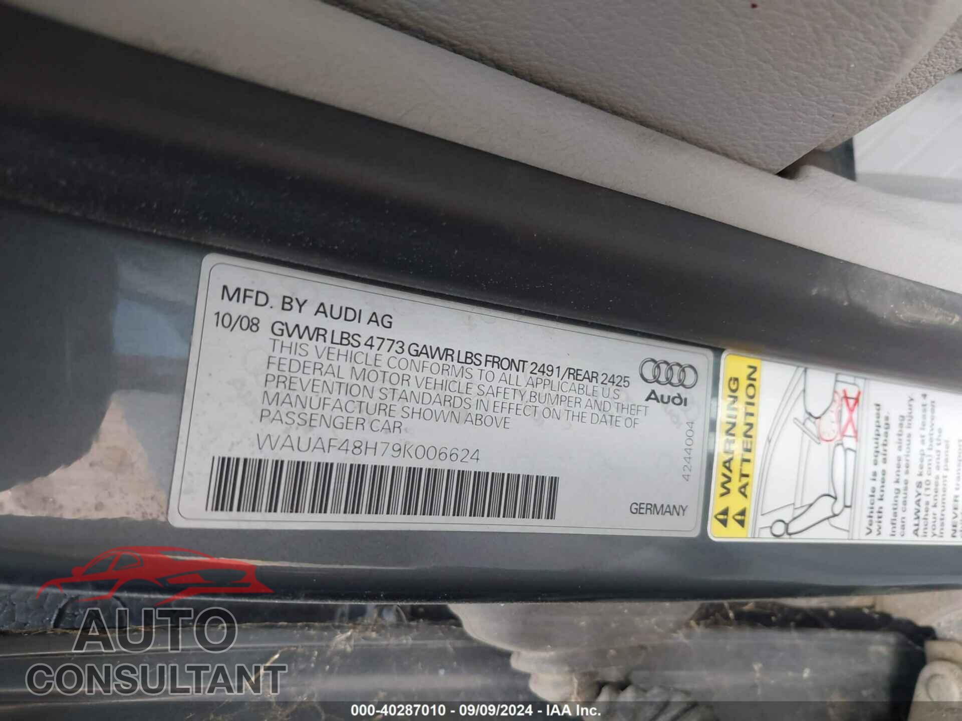 AUDI A4 2009 - WAUAF48H79K006624
