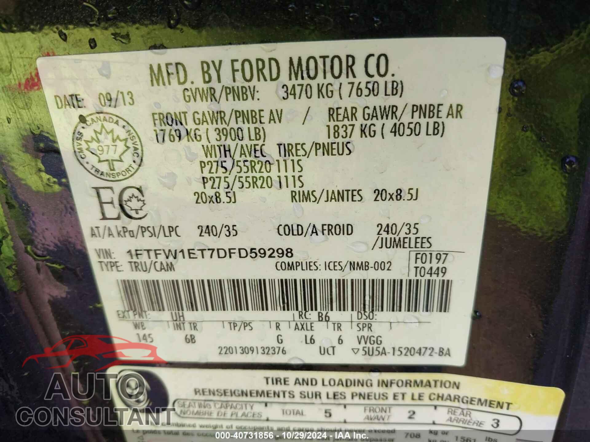 FORD F-150 2013 - 1FTFW1ET7DFD59298