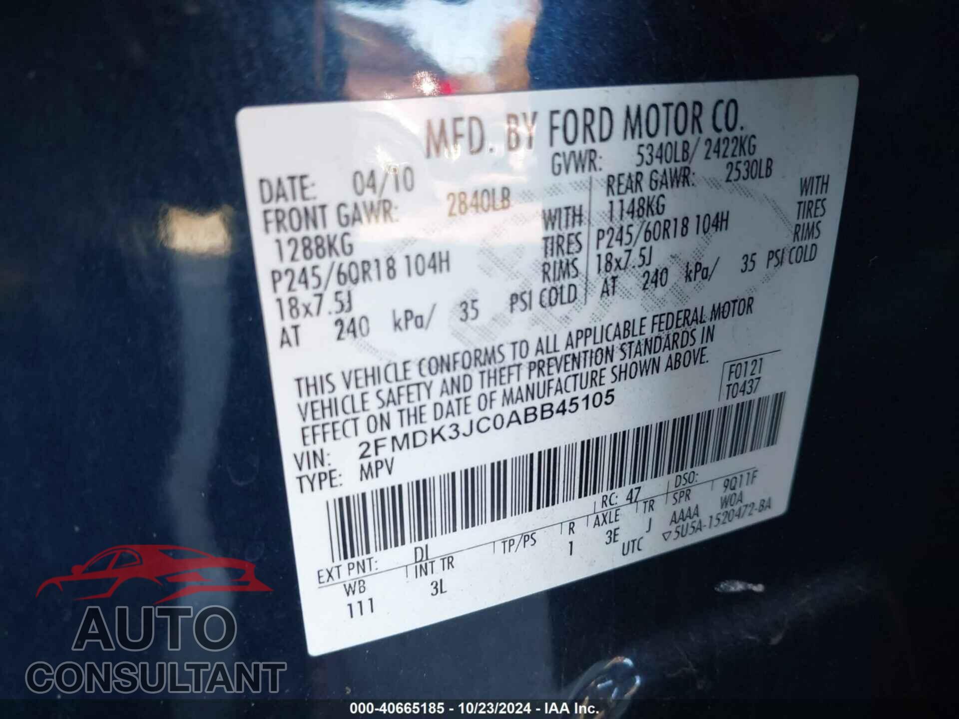 FORD EDGE 2010 - 2FMDK3JC0ABB45105