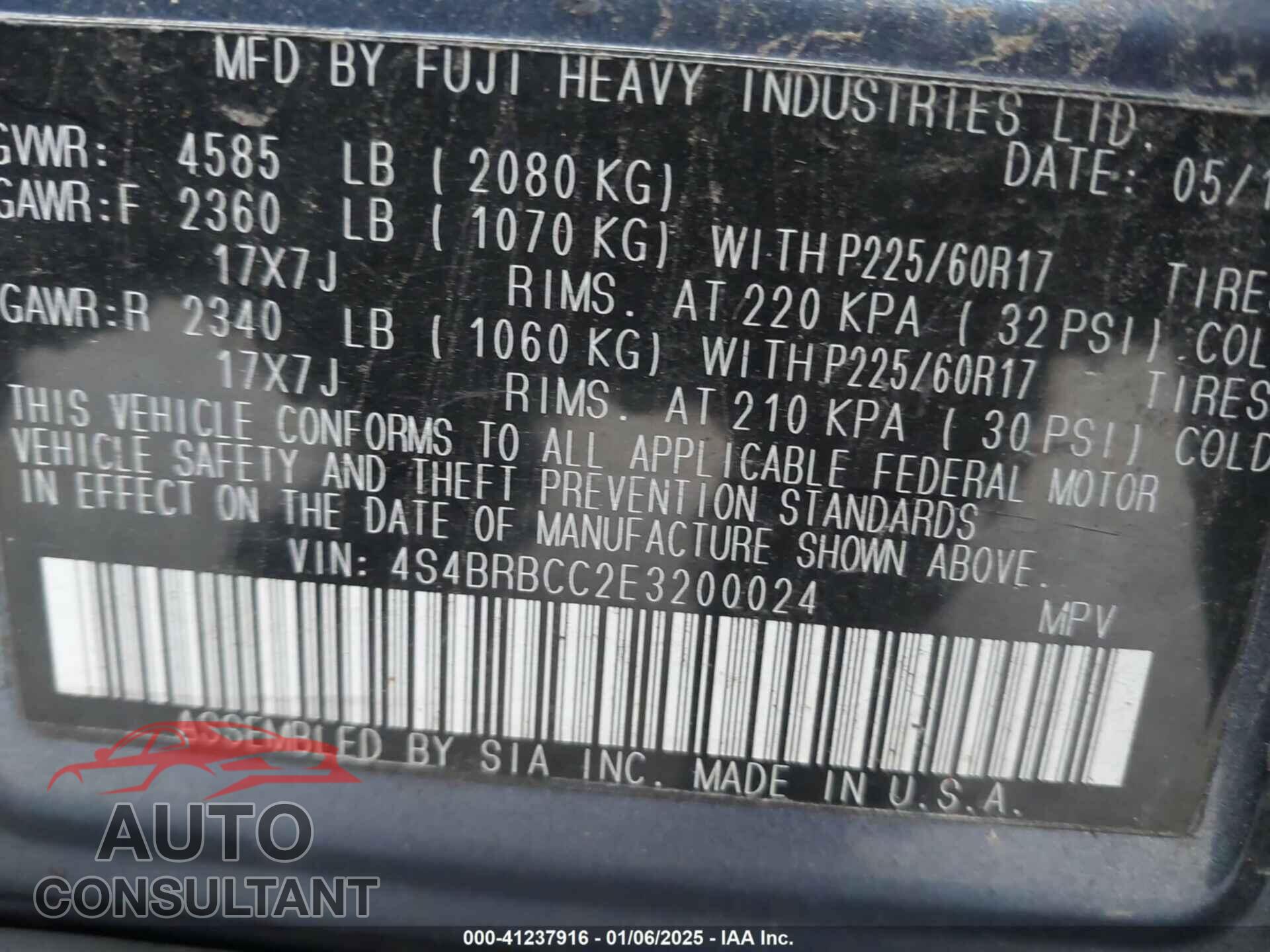 SUBARU OUTBACK 2014 - 4S4BRBCC2E3200024