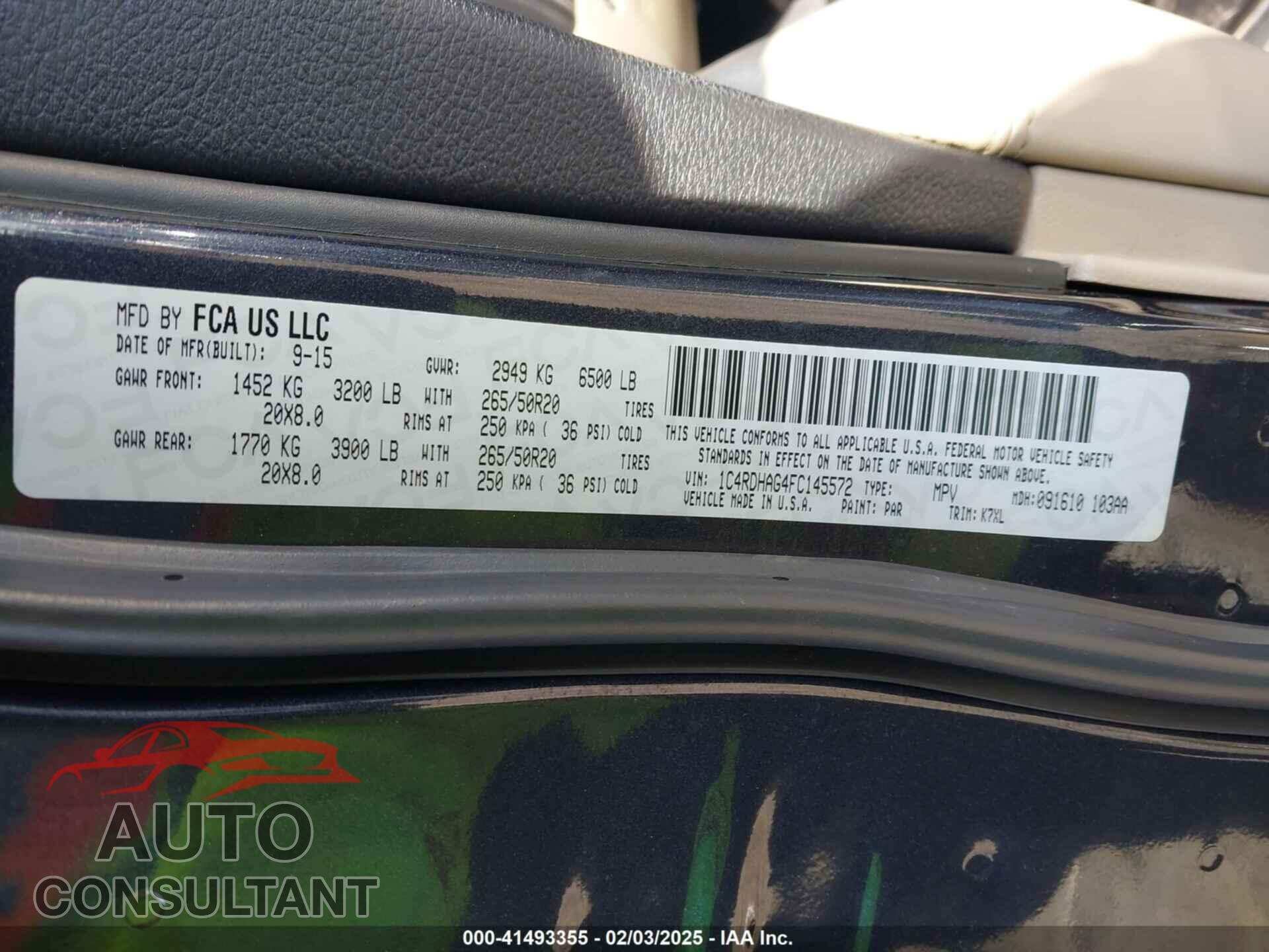 DODGE DURANGO 2015 - 1C4RDHAG4FC145572