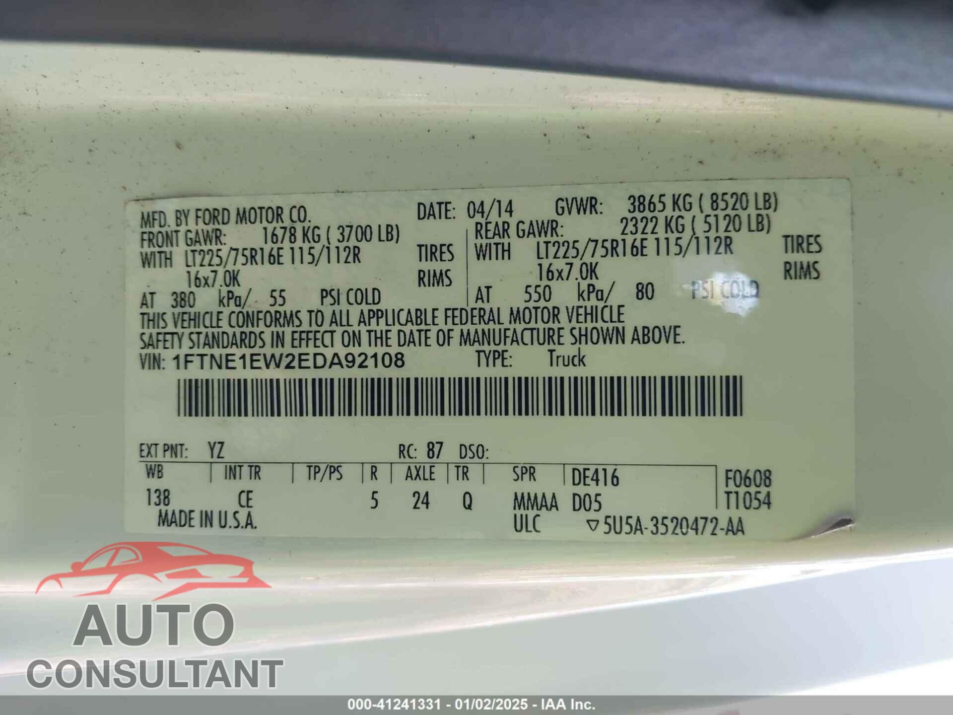 FORD E-150 2014 - 1FTNE1EW2EDA92108