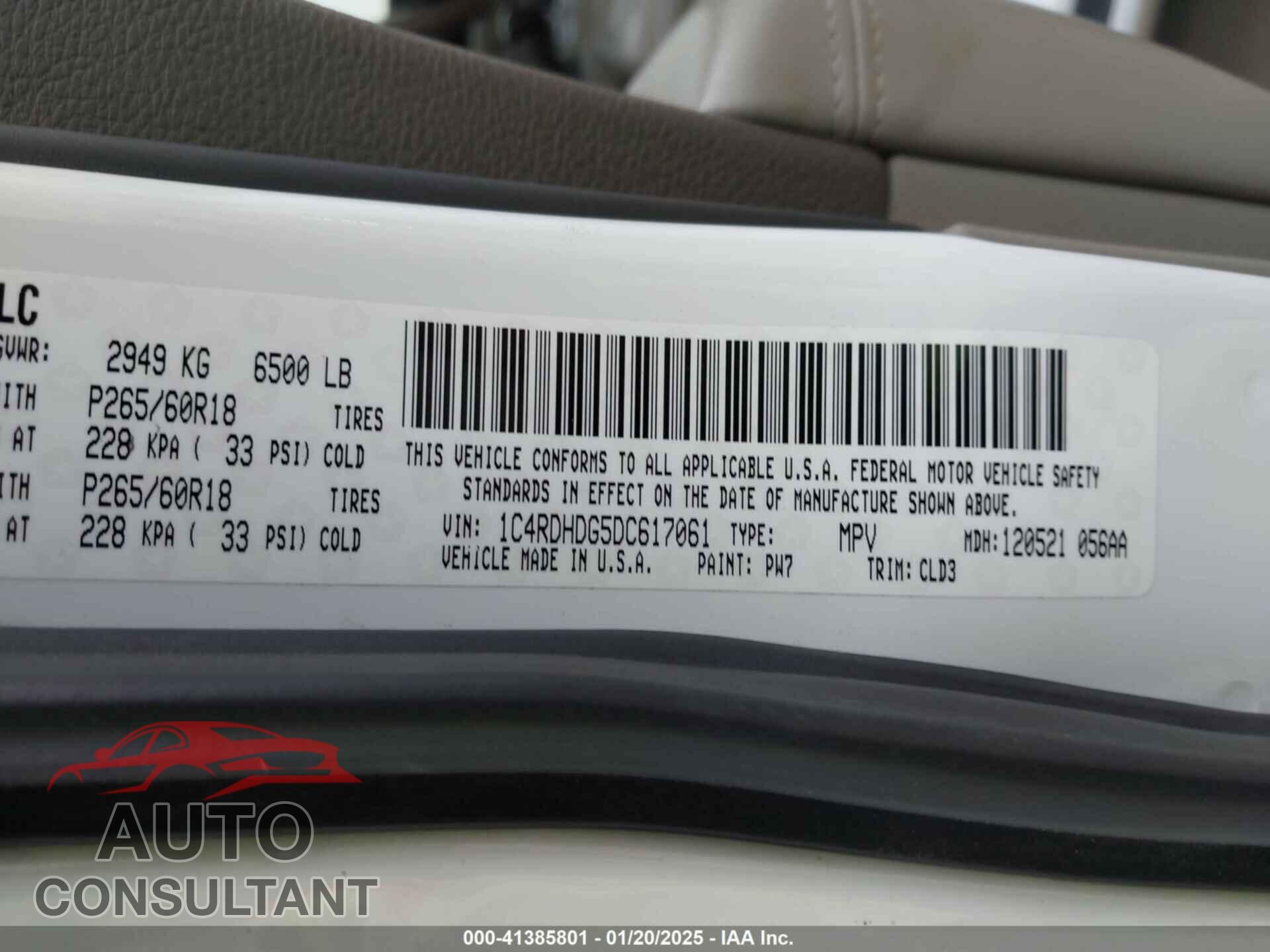DODGE DURANGO 2013 - 1C4RDHDG5DC617061