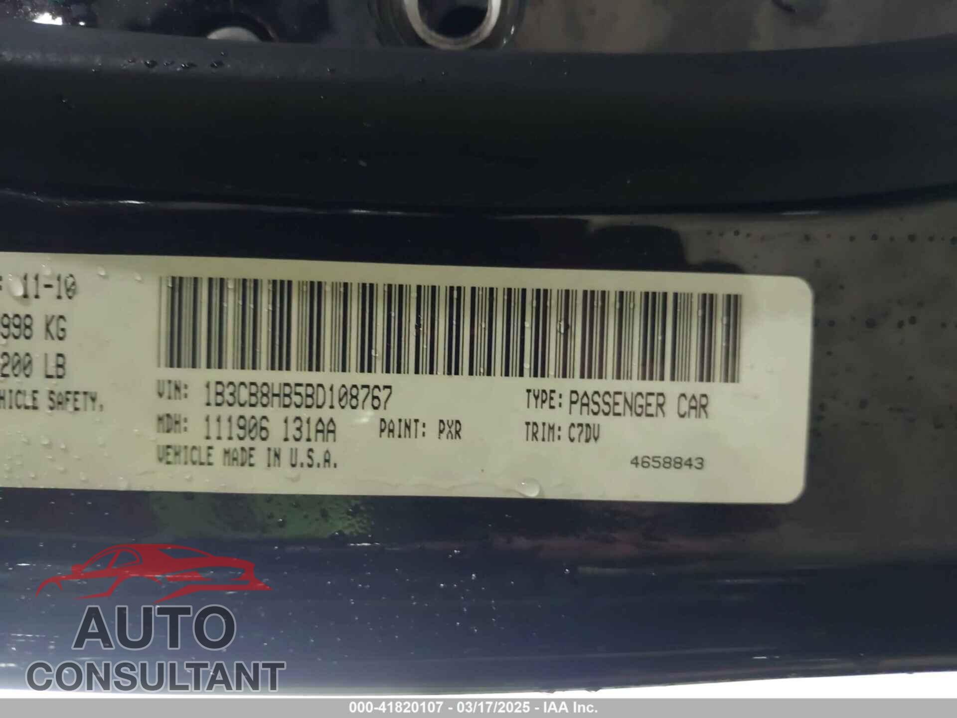 DODGE CALIBER 2011 - 1B3CB8HB5BD108767