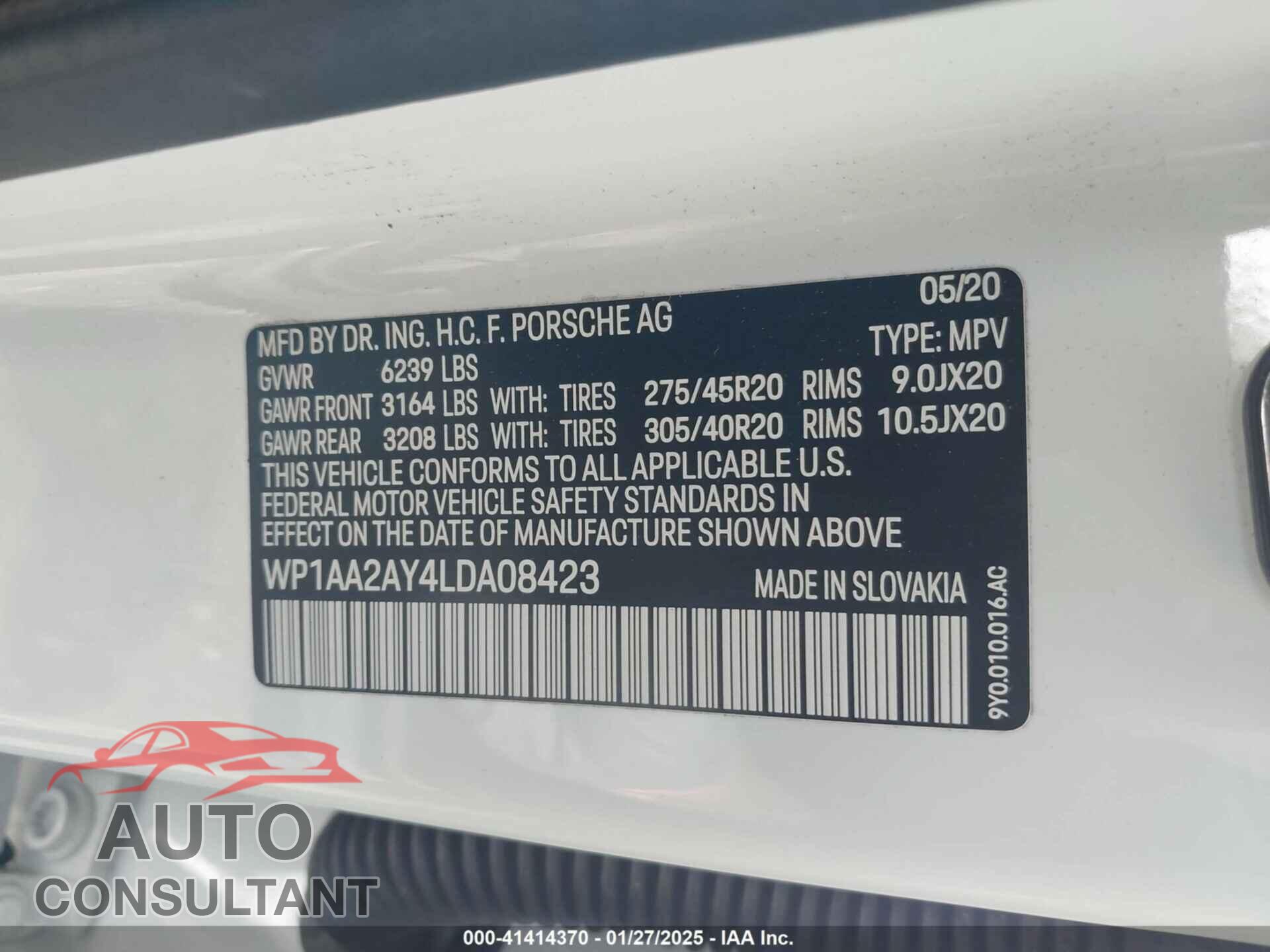 PORSCHE CAYENNE 2020 - WP1AA2AY4LDA08423