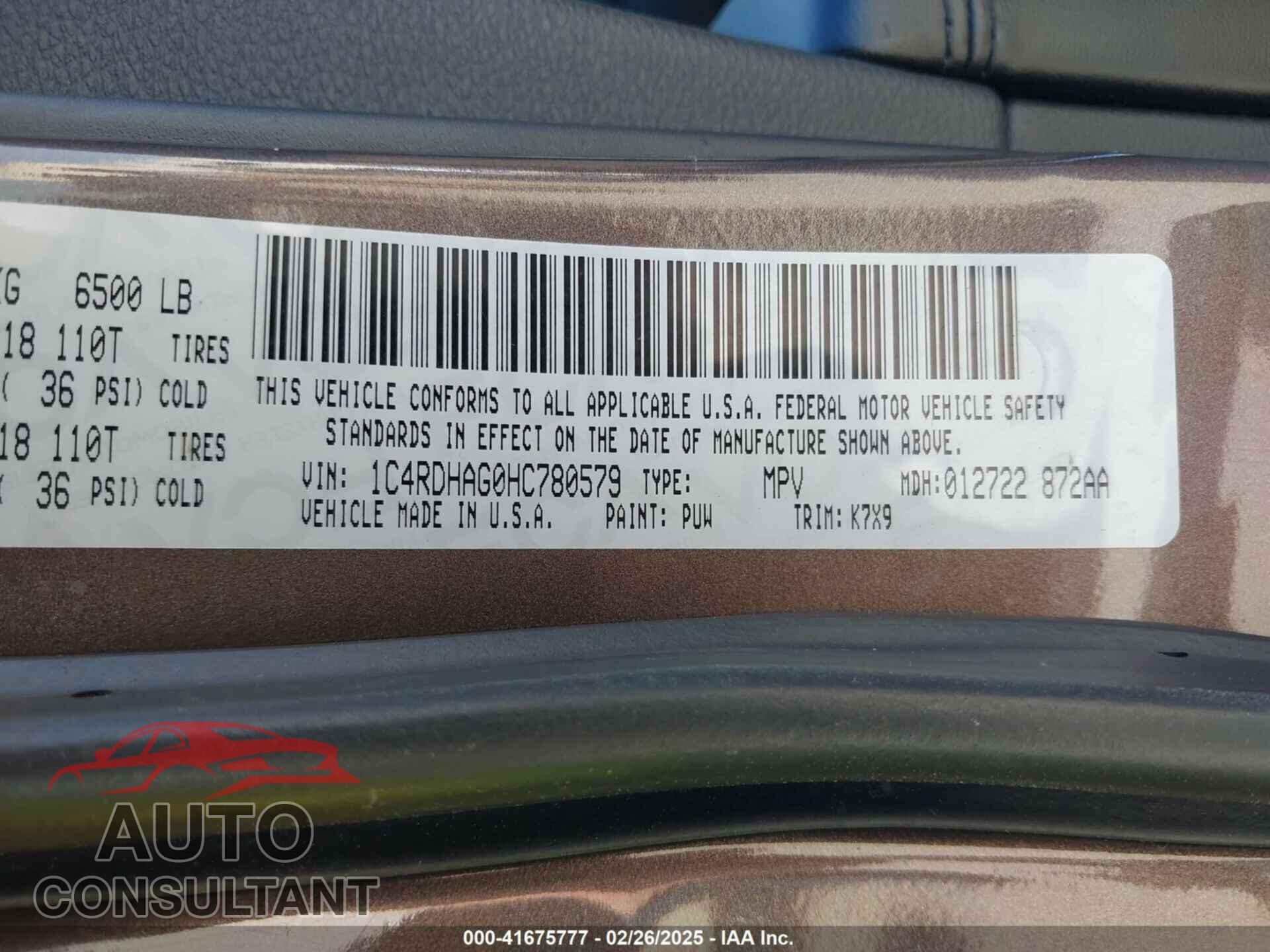 DODGE DURANGO 2017 - 1C4RDHAG0HC780579