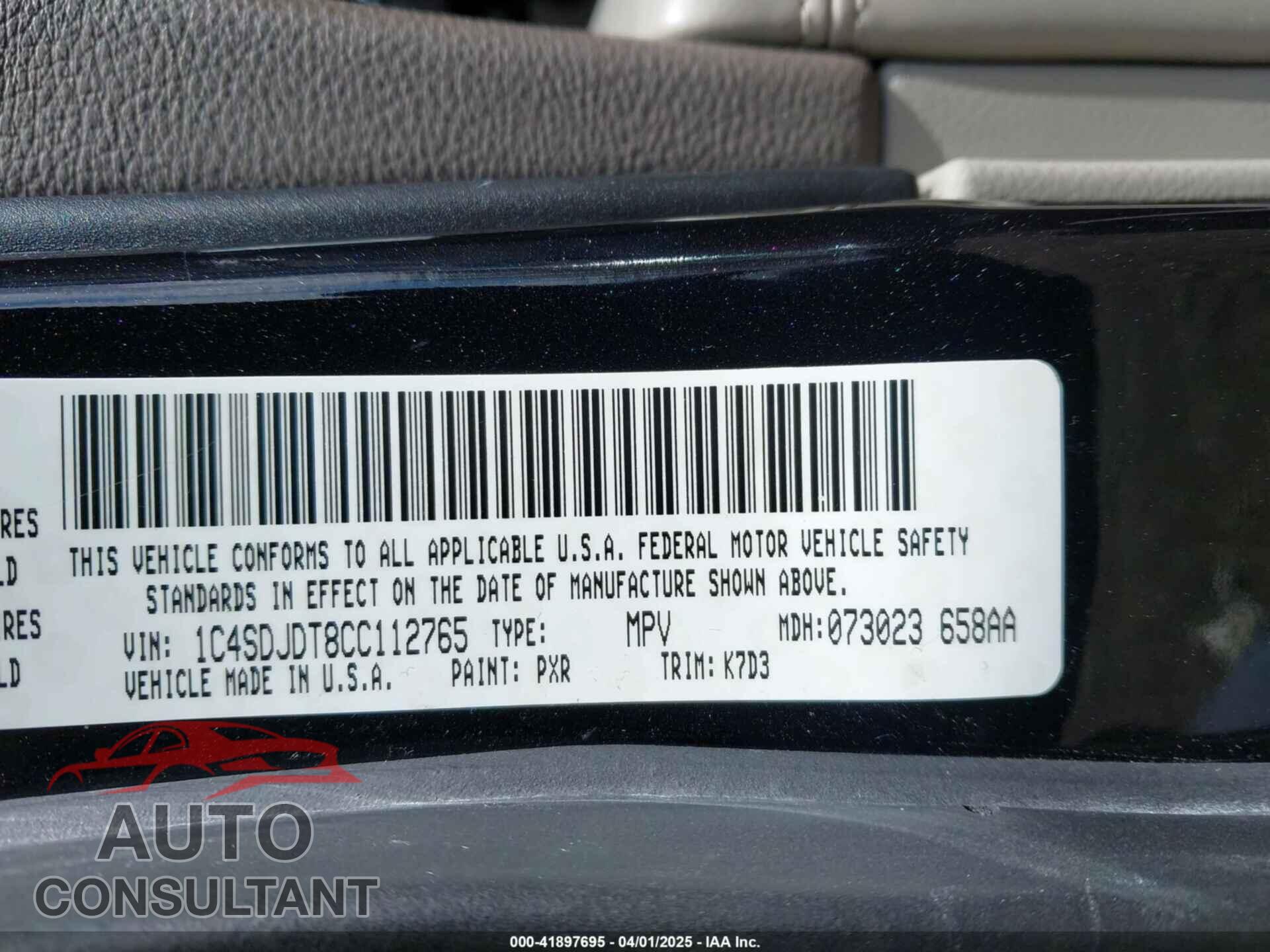 DODGE DURANGO 2012 - 1C4SDJDT8CC112765