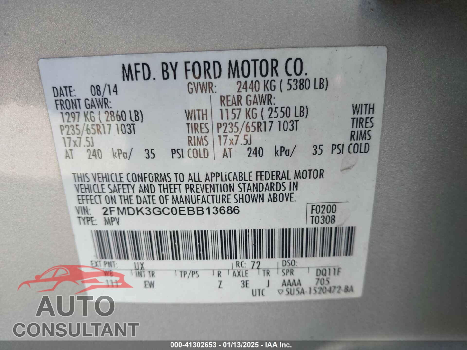 FORD EDGE 2014 - 2FMDK3GC0EBB13686