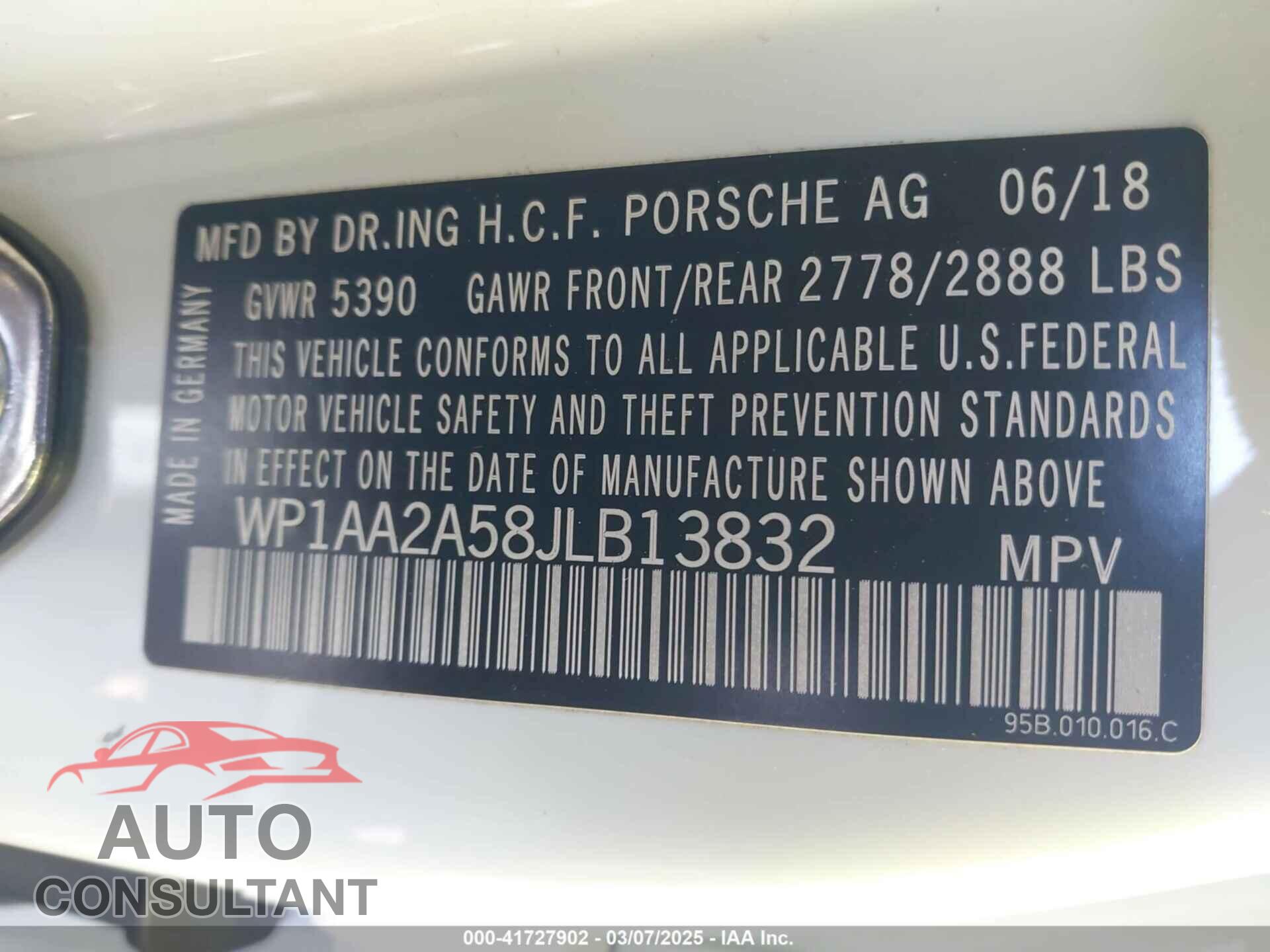 PORSCHE MACAN 2018 - WP1AA2A58JLB13832