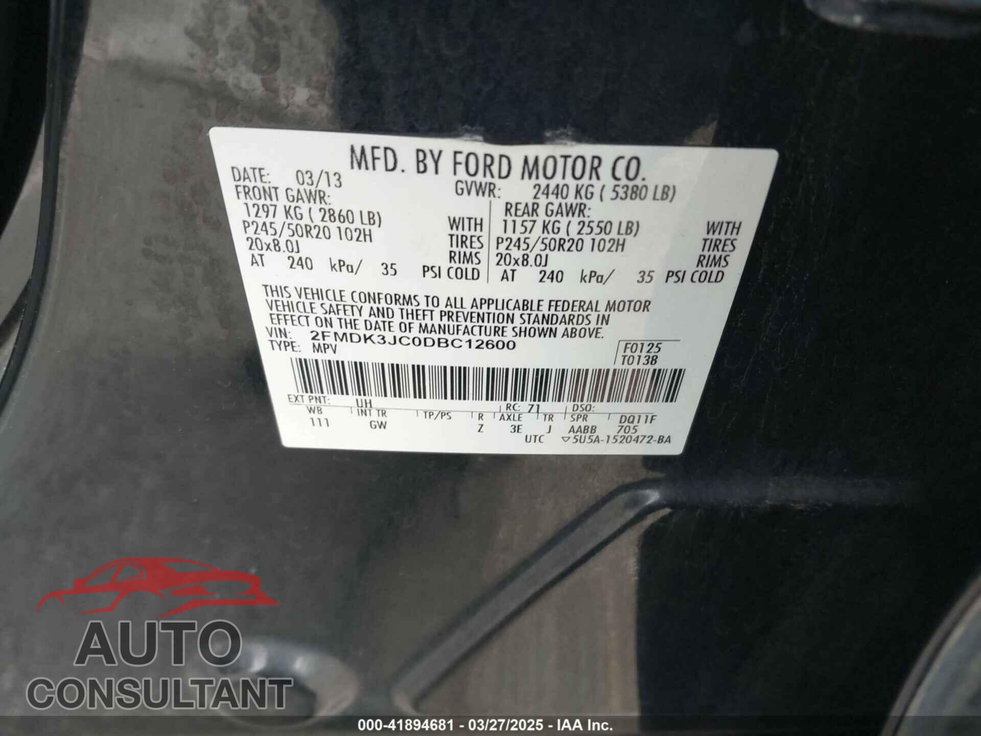 FORD EDGE 2013 - 2FMDK3JC0DBC12600