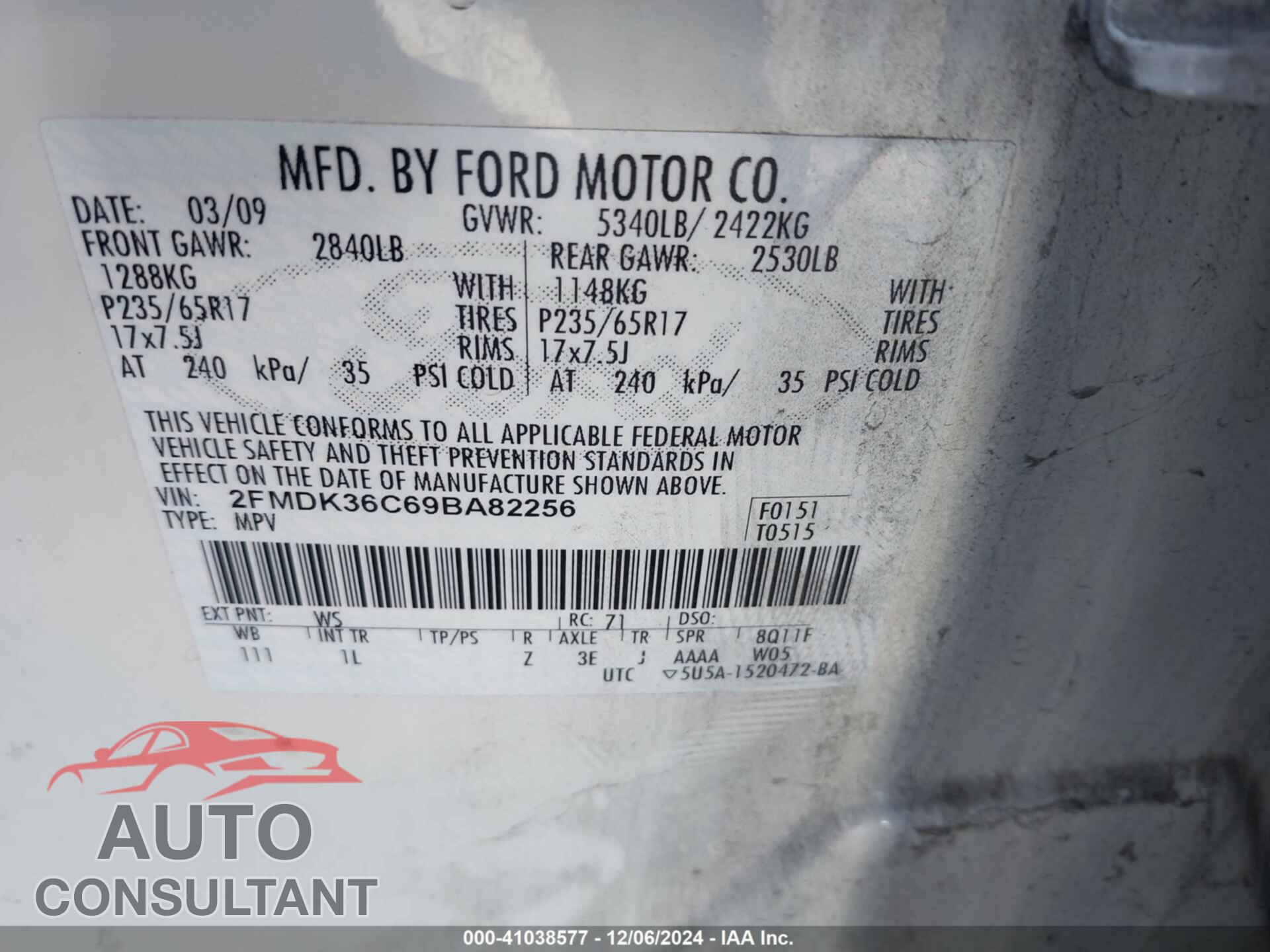 FORD EDGE 2009 - 2FMDK36C69BA82256