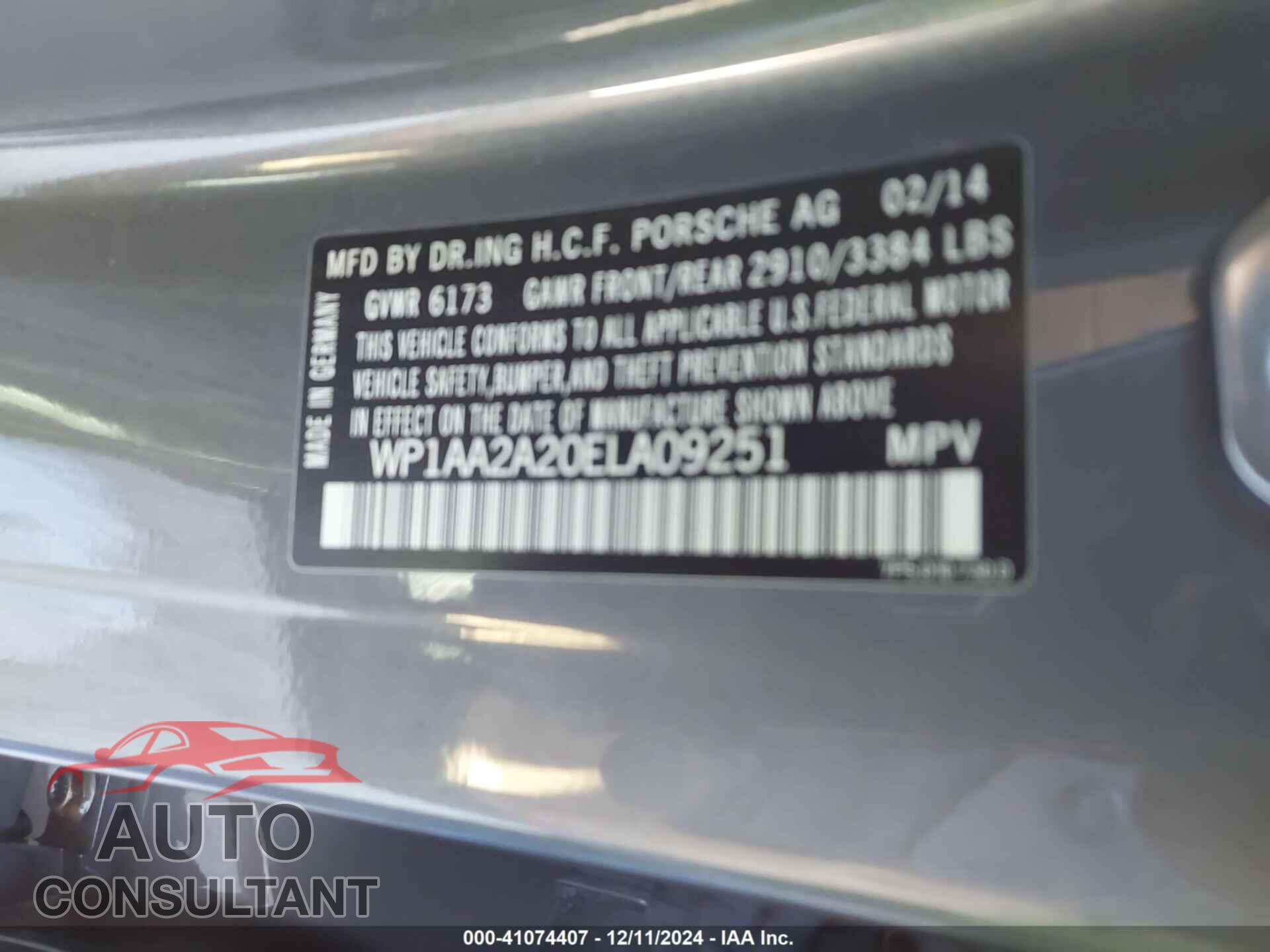 PORSCHE CAYENNE 2014 - WP1AA2A20ELA09251