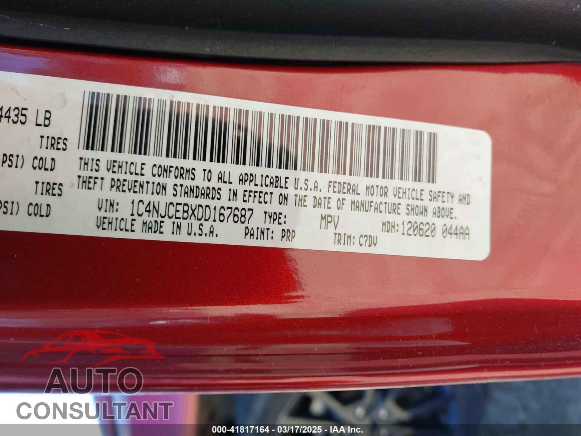 JEEP COMPASS 2013 - 1C4NJCEBXDD167687