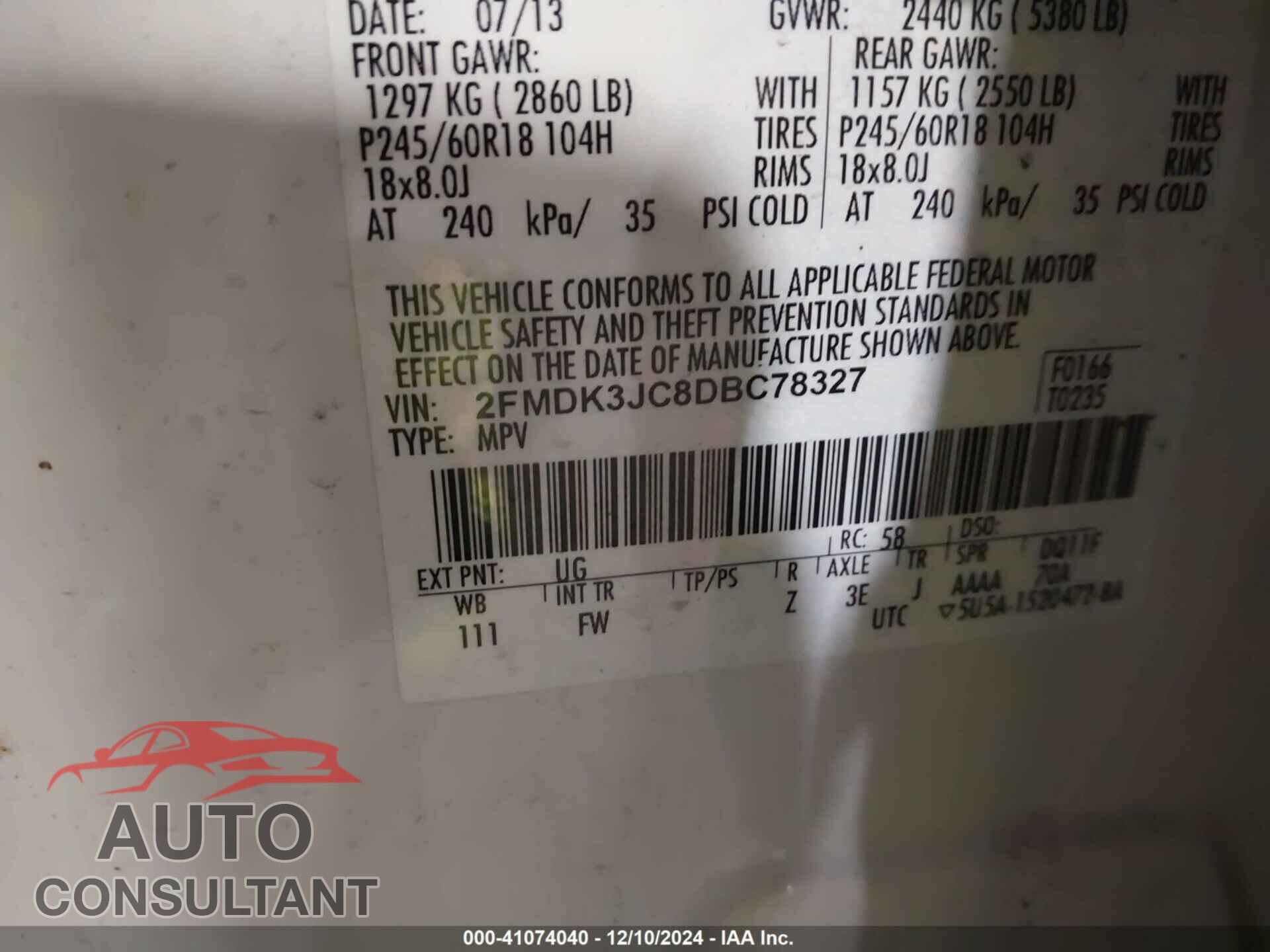 FORD EDGE 2013 - 2FMDK3JC8DBC78327