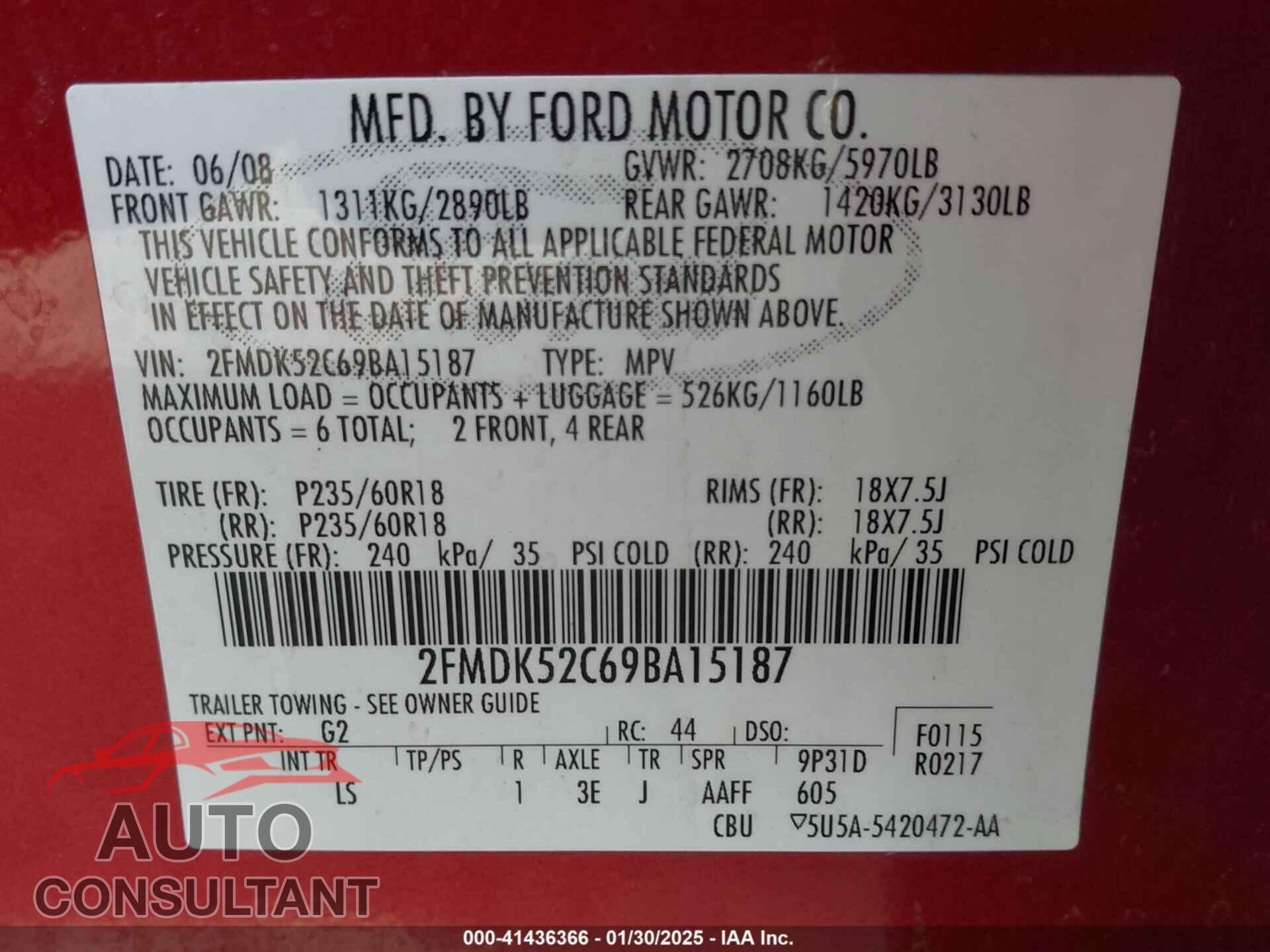 FORD FLEX 2009 - 2FMDK52C69BA15187