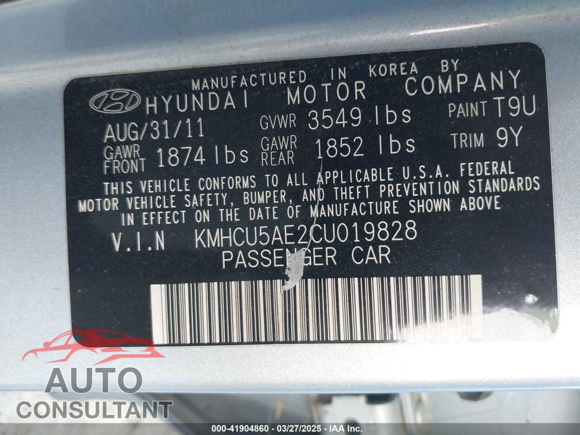 HYUNDAI ACCENT 2012 - KMHCU5AE2CU019828