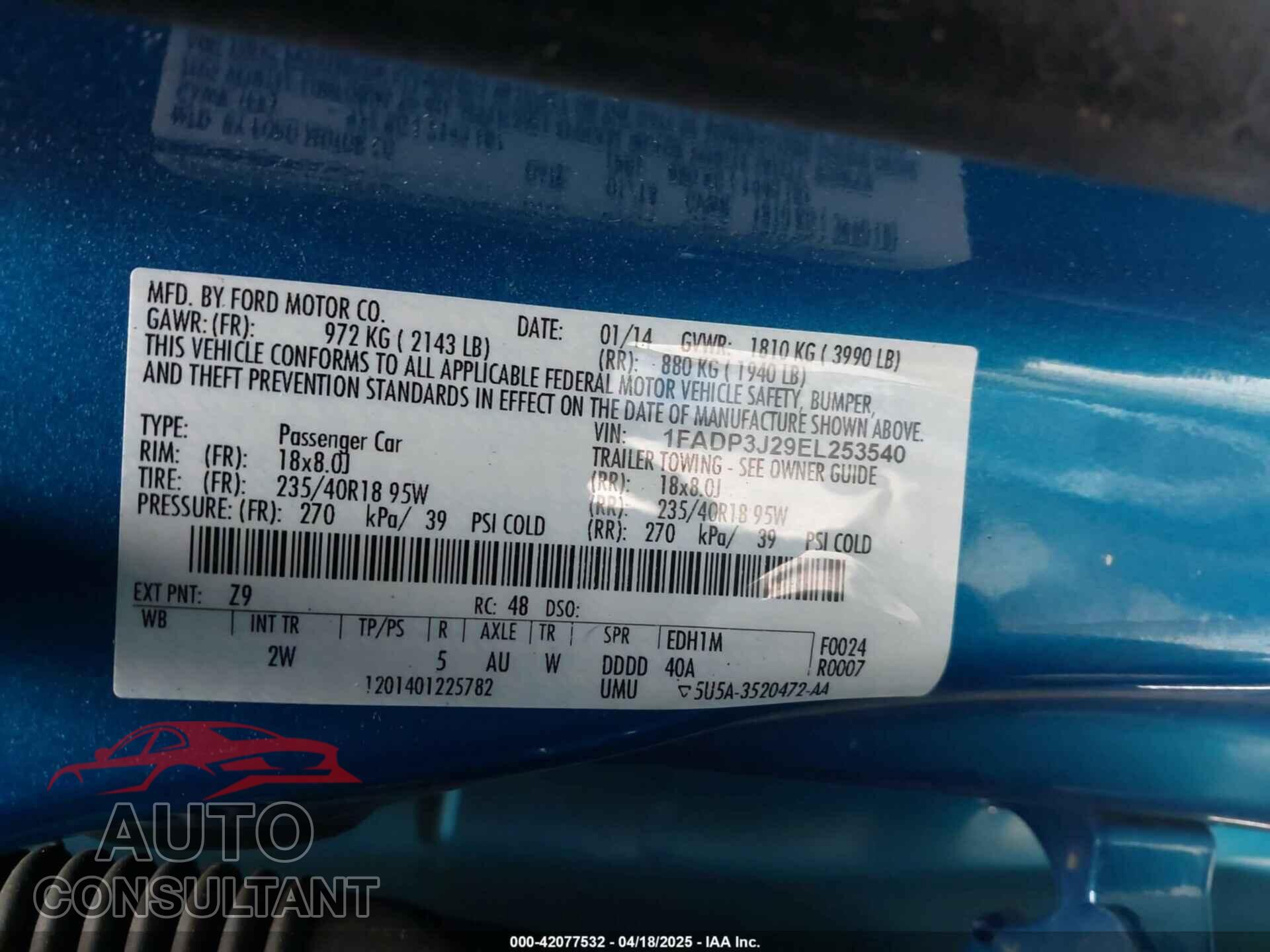 FORD FOCUS 2014 - 1FADP3J29EL253540