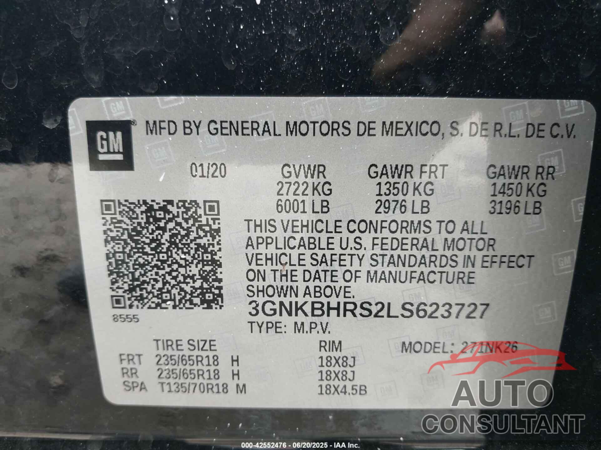 CHEVROLET BLAZER 2020 - 3GNKBHRS2LS623727