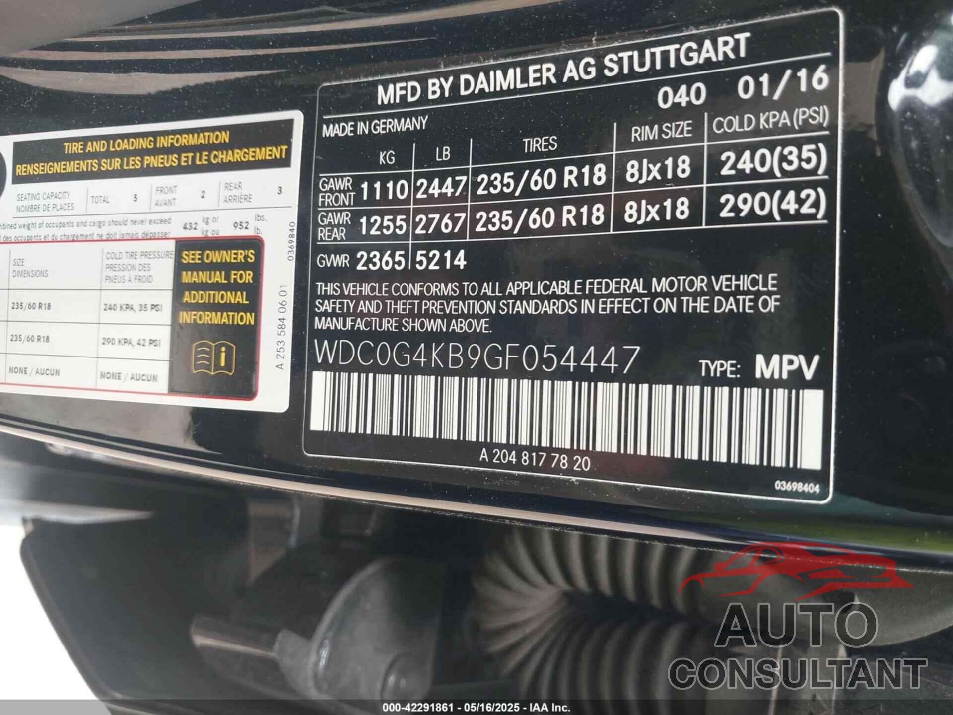 MERCEDES-BENZ GLC 300 2016 - WDC0G4KB9GF054447