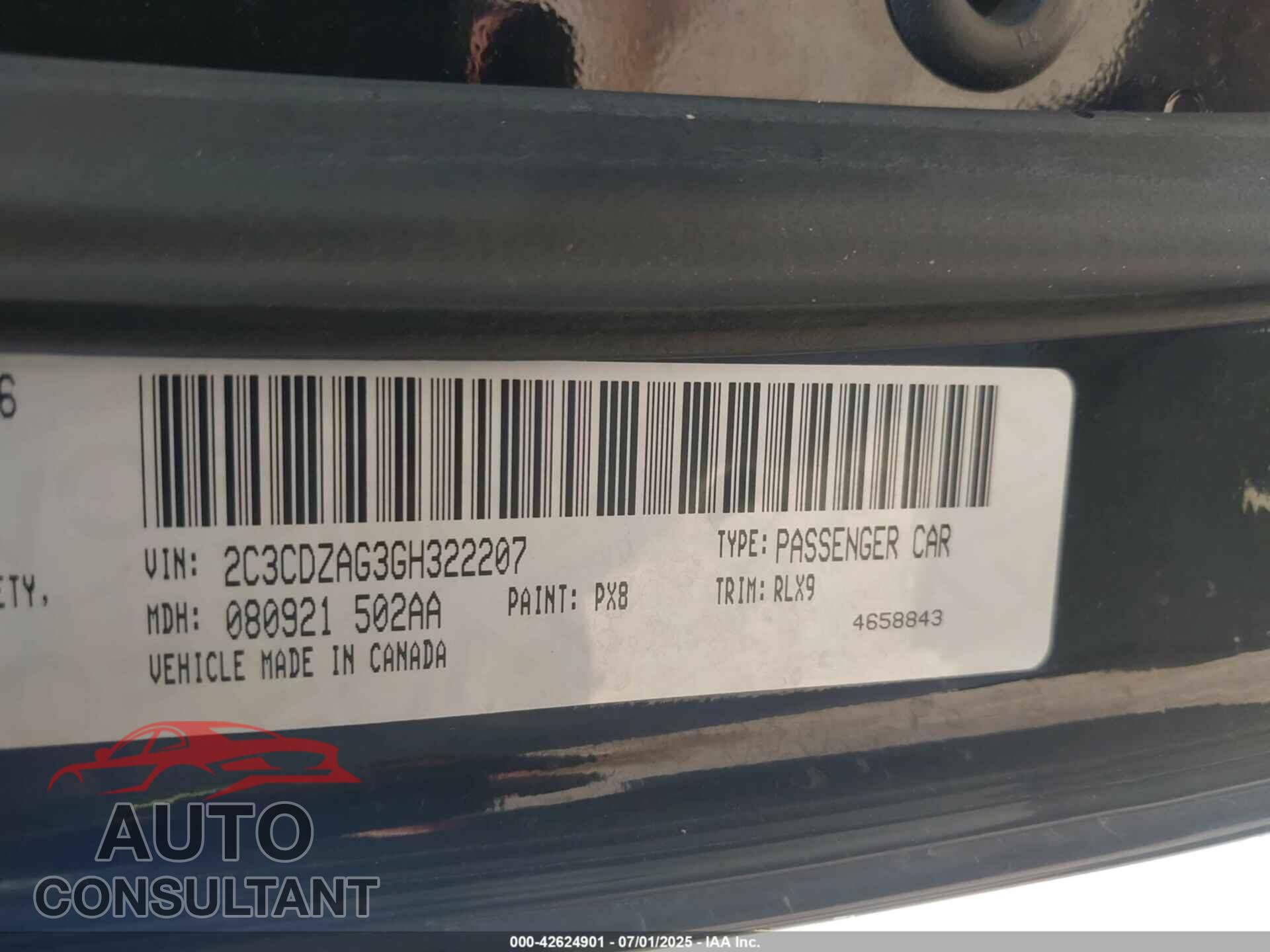 DODGE CHALLENGER 2016 - 2C3CDZAG3GH322207