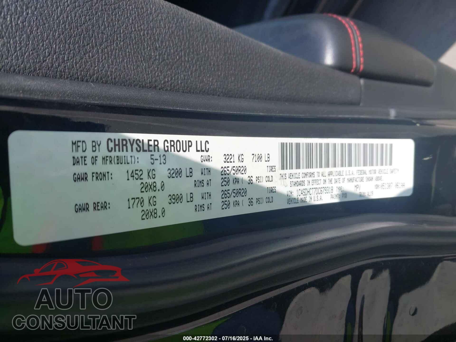 DODGE DURANGO 2013 - 1C4SDHCT7DC679318