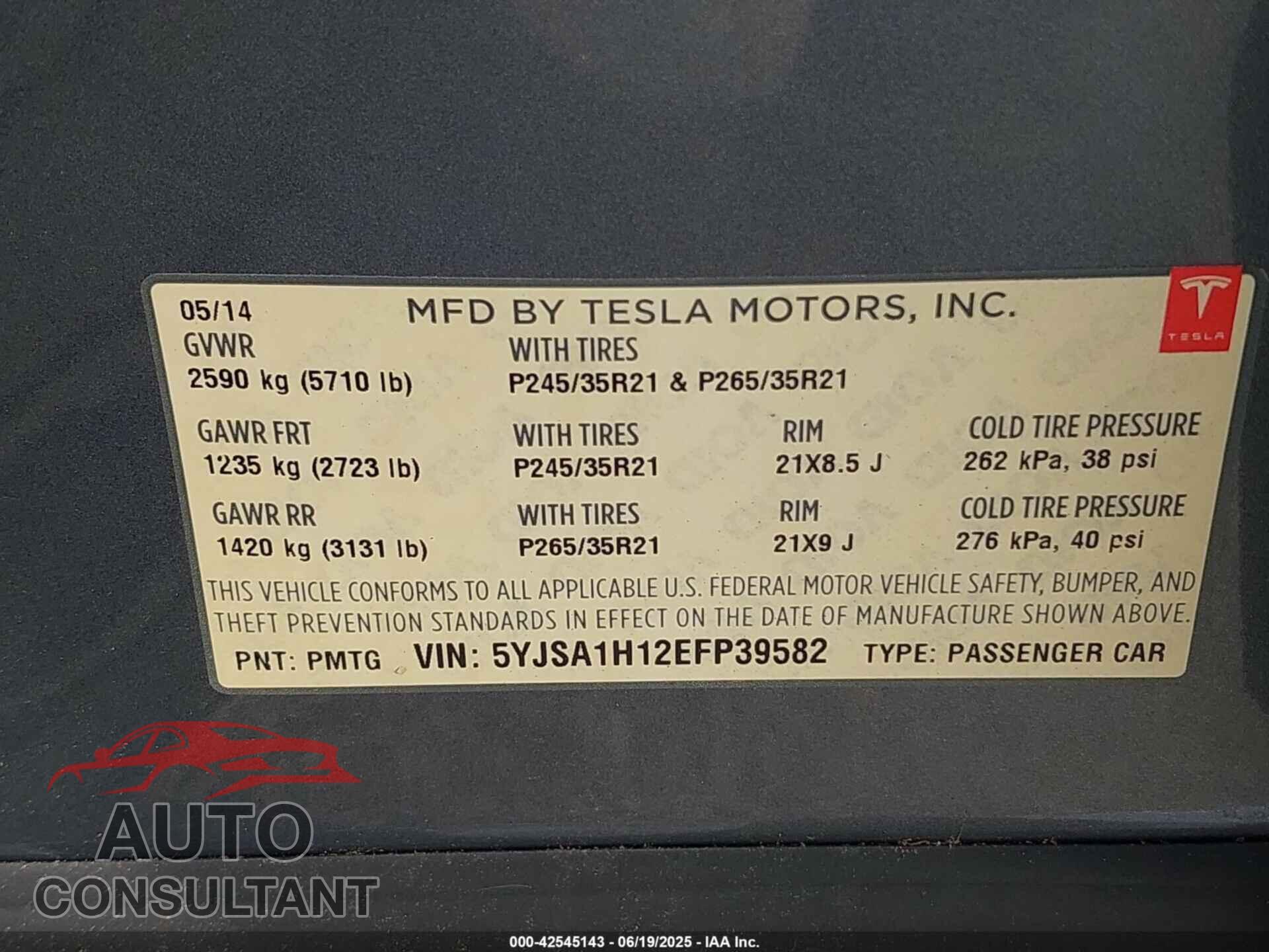 TESLA MODEL S 2014 - 5YJSA1H12EFP39582