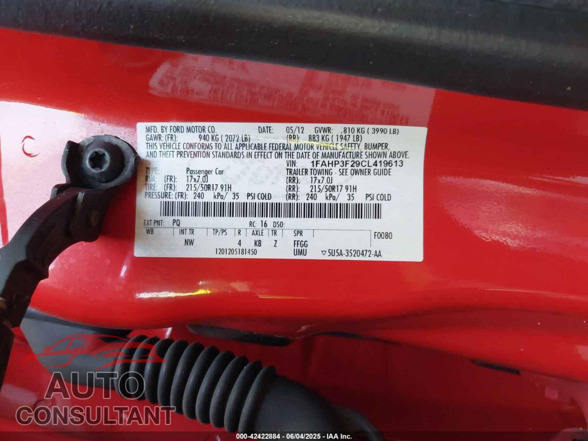 FORD FOCUS 2012 - 1FAHP3F29CL419613