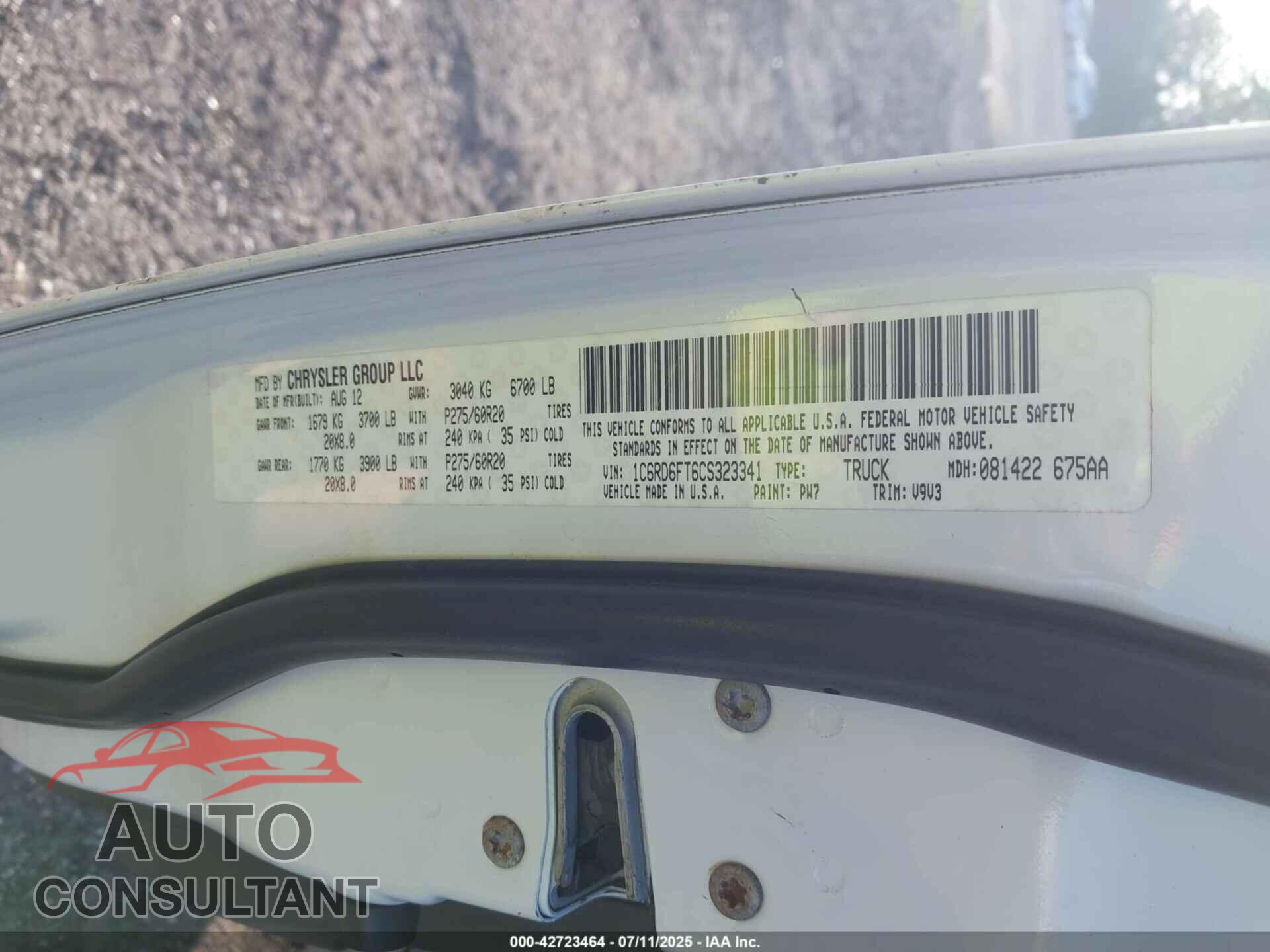 DODGE RAM 1500 2012 - 1C6RD6FT6CS323341