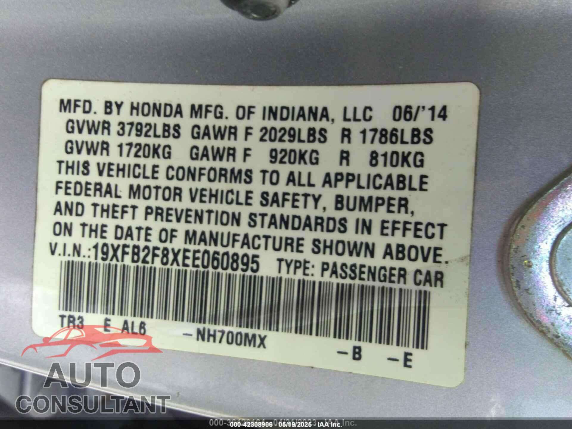 HONDA CIVIC 2014 - 19XFB2F8XEE060895