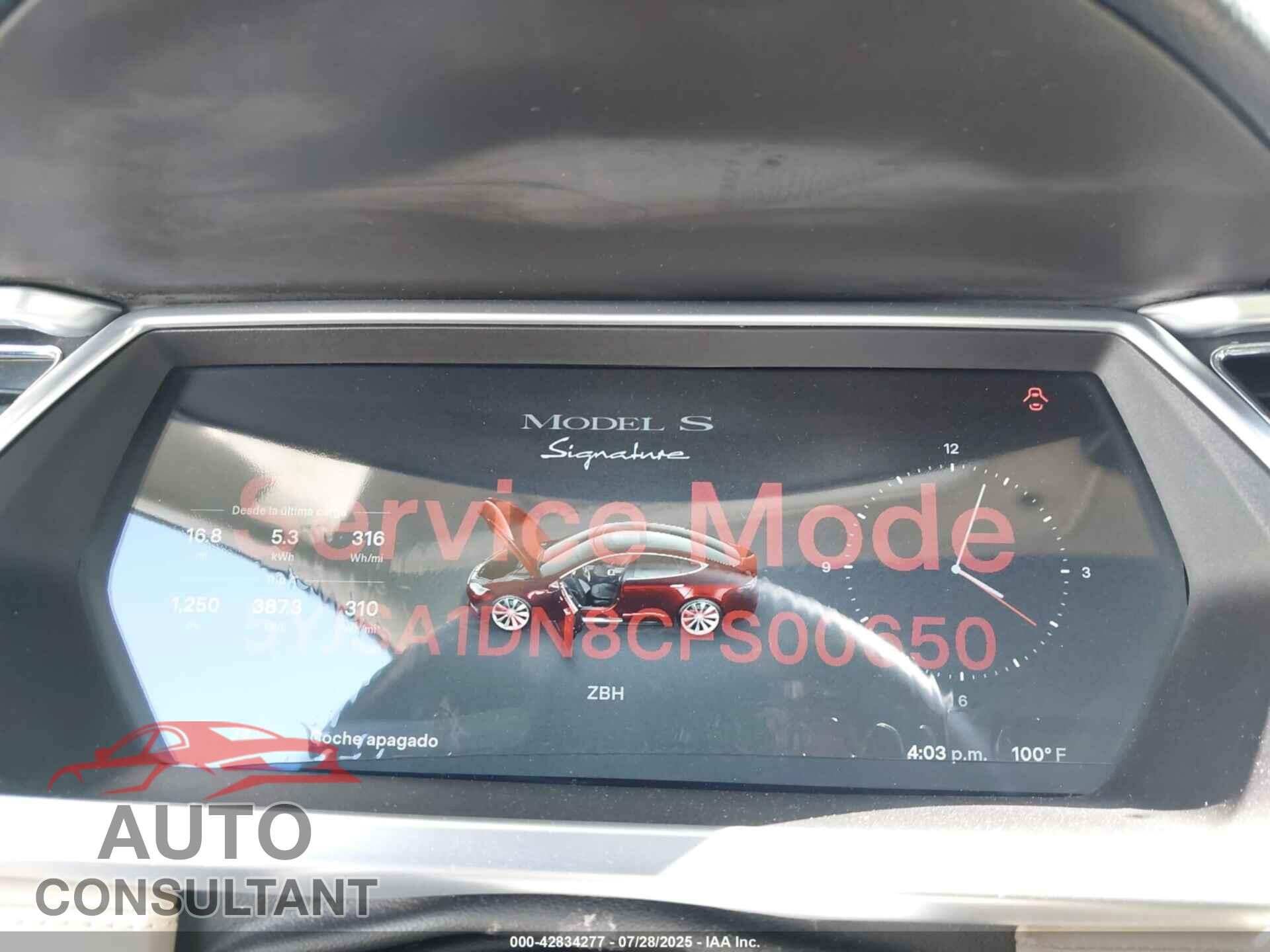 TESLA MODEL S 2012 - 5YJSA1DN8CFS00650