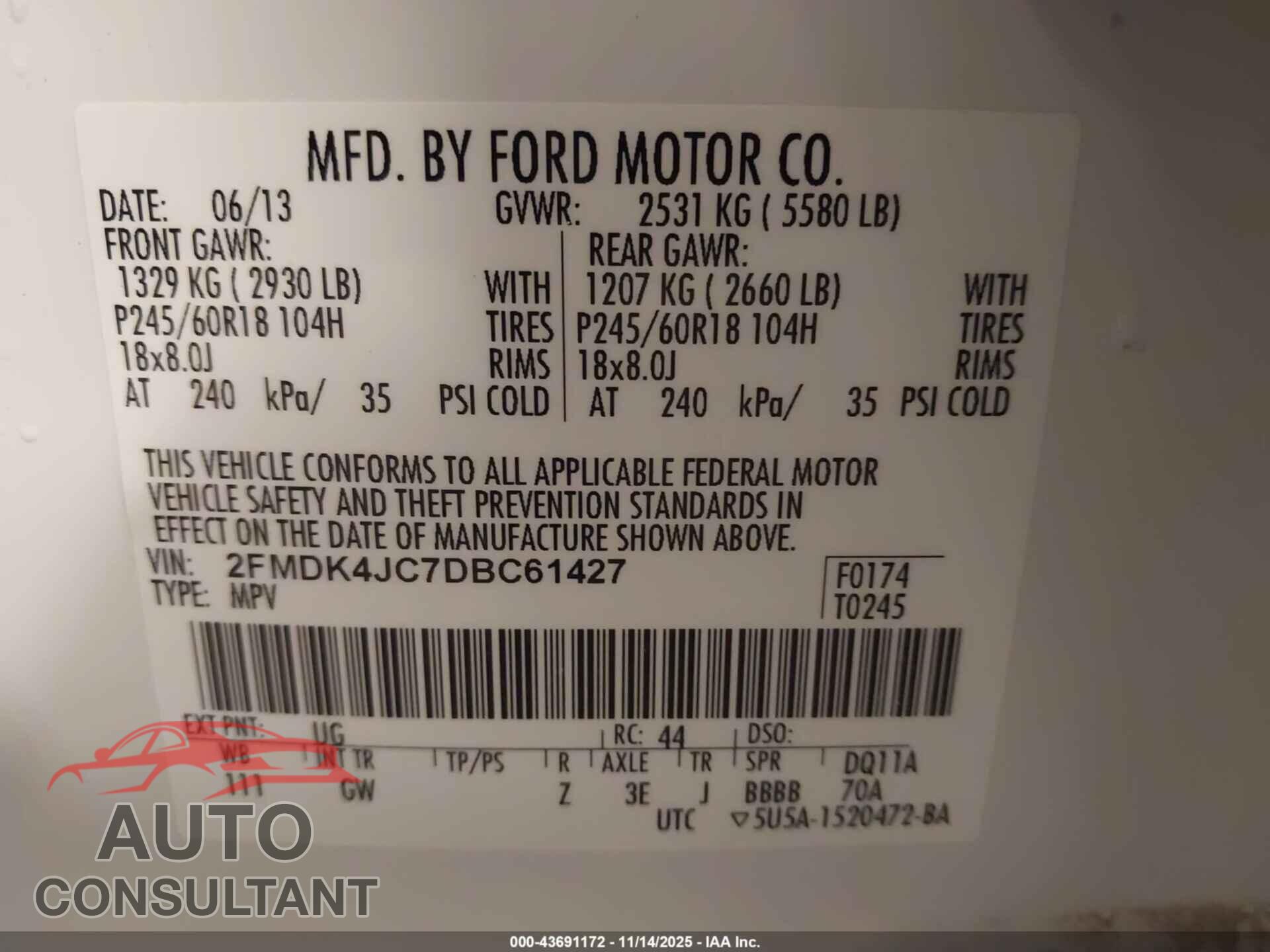 FORD EDGE 2013 - 2FMDK4JC7DBC61427