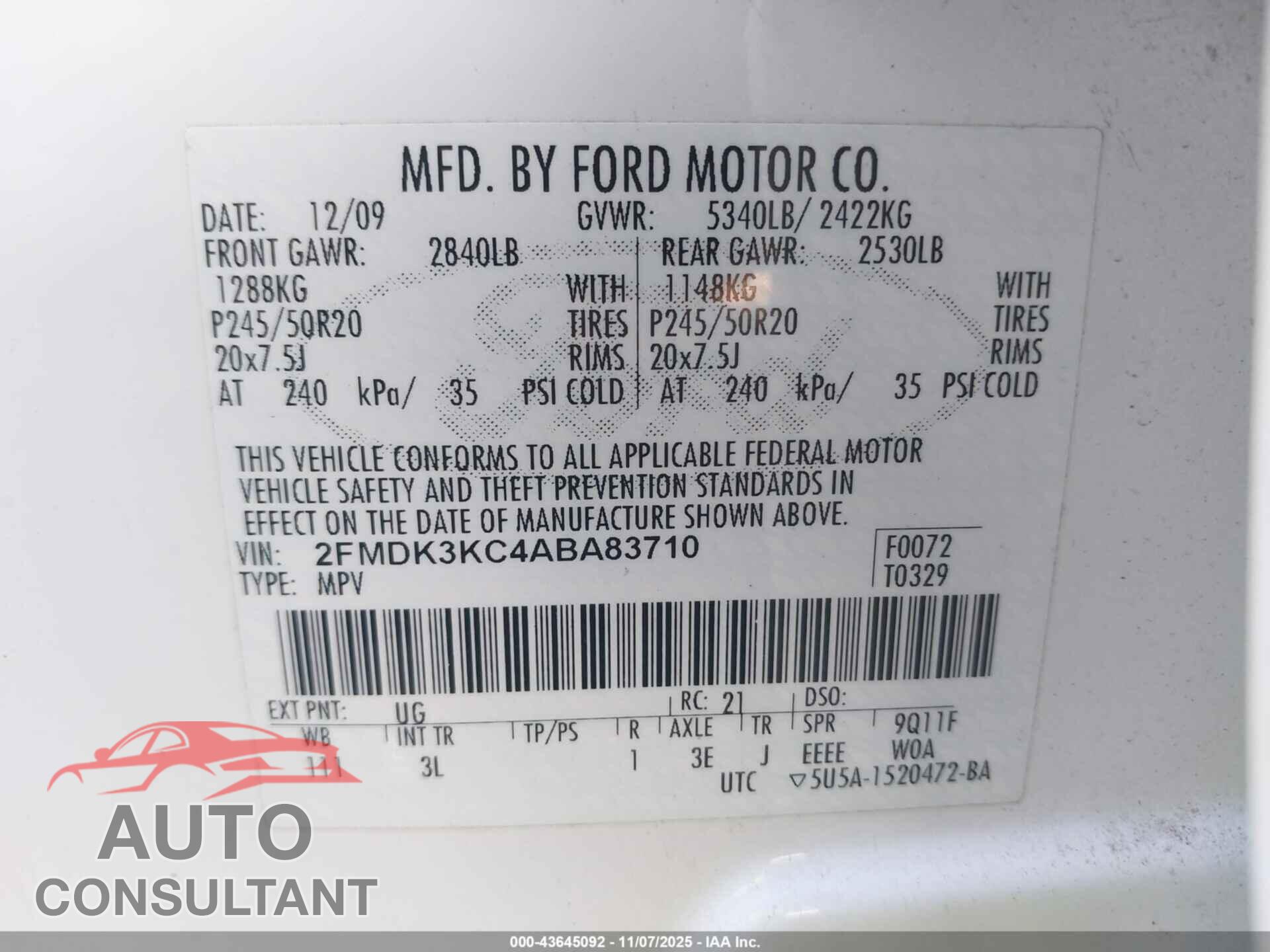 FORD EDGE 2010 - 2FMDK3KC4ABA83710