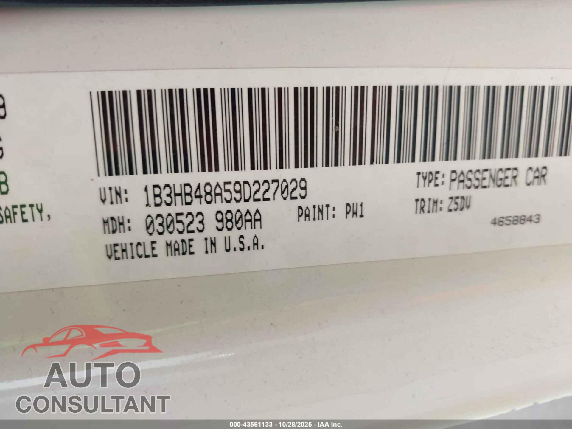 DODGE CALIBER 2009 - 1B3HB48A59D227029