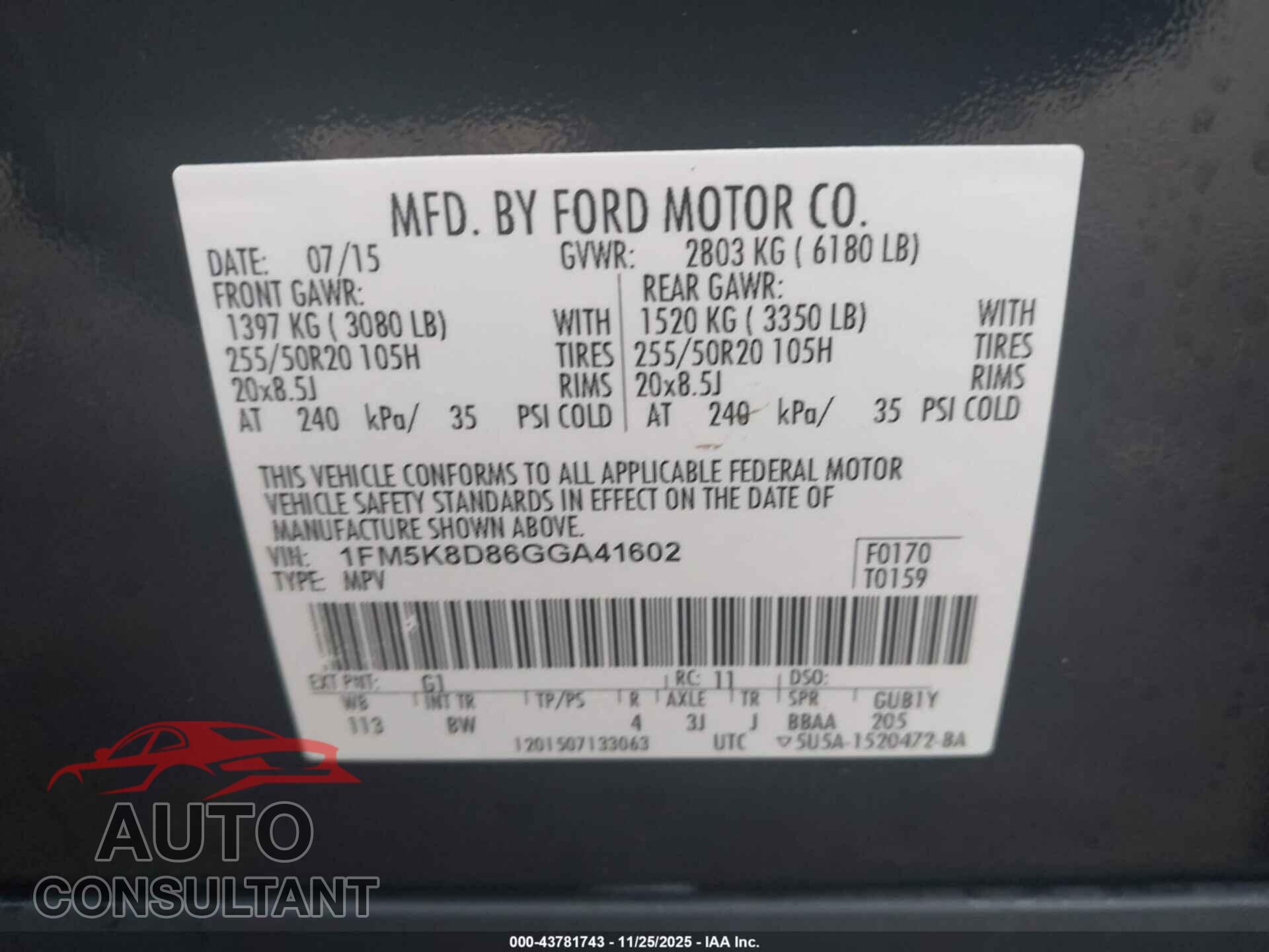 FORD EXPLORER 2016 - 1FM5K8D86GGA41602